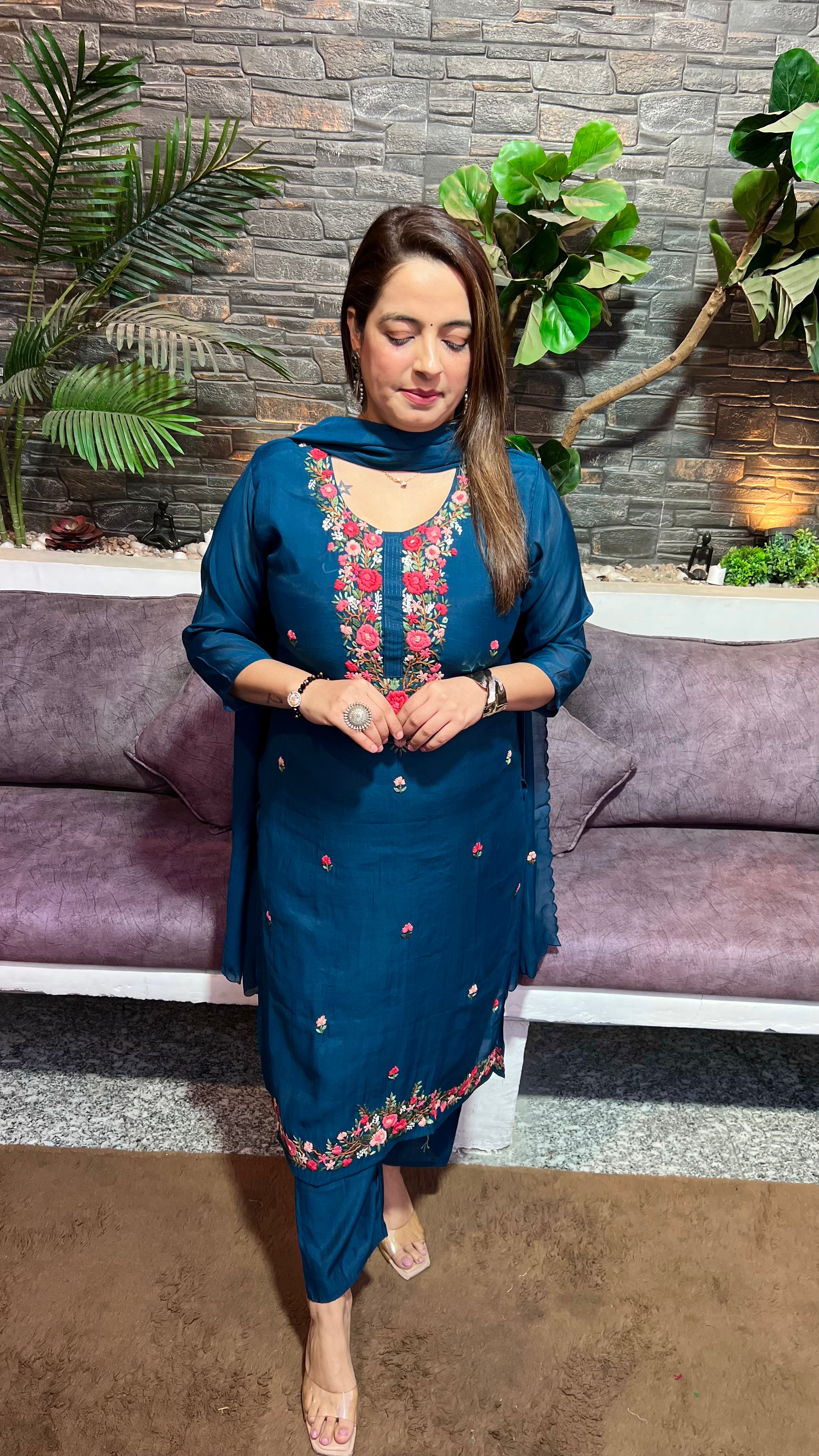 maheshwari silk dress Blue Pure Maheshwari Silk Digital Printed Suit with Dupatta MH35 Ethnic's By Anvi Creations