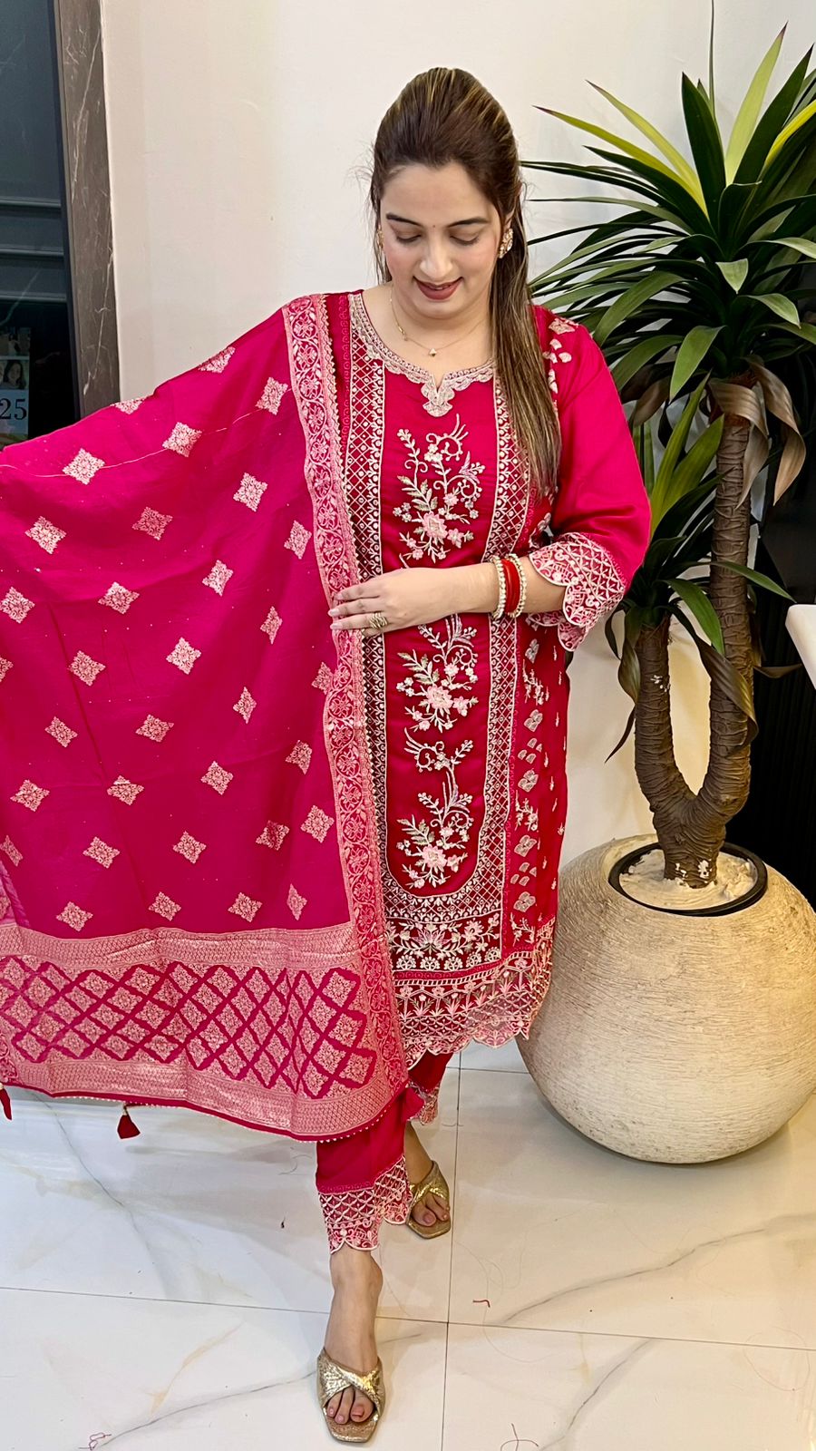 Paper Silk Suit with Banarasi Organza Dupatta