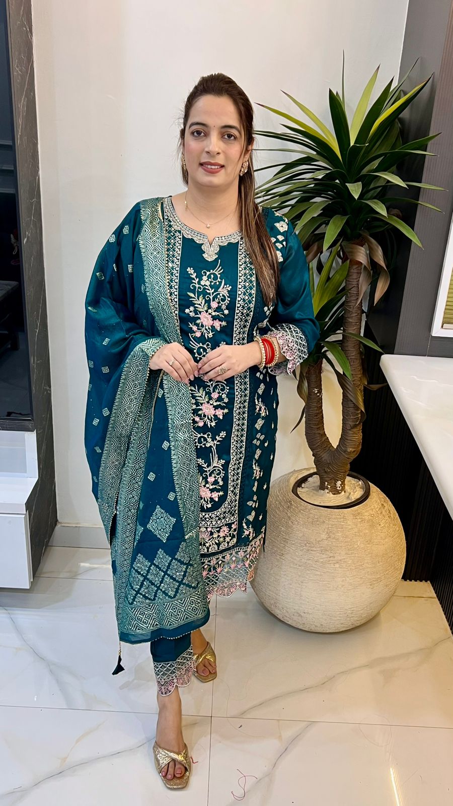 Paper Silk Suit with Banarasi Organza Dupatta