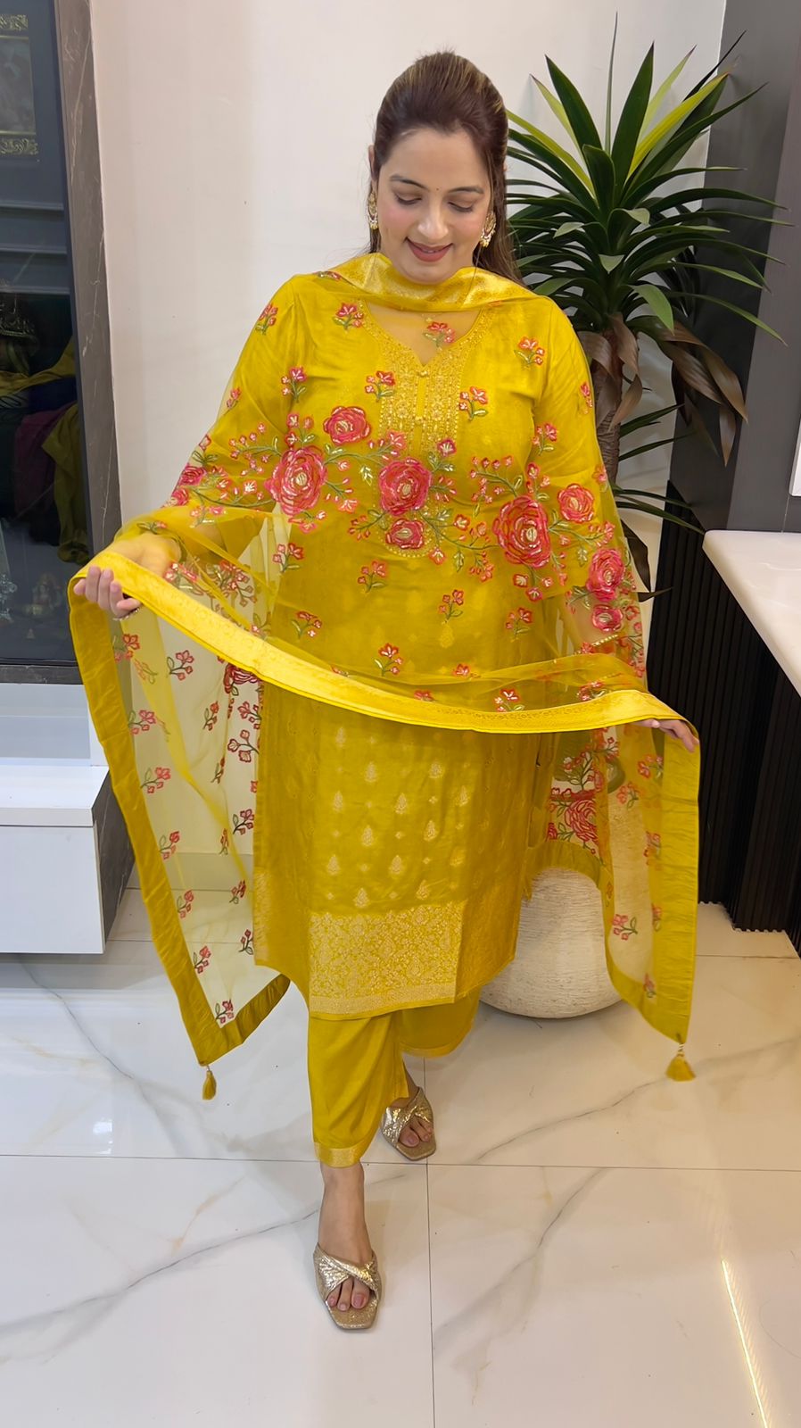 Pure Banarasi Silk with Butter Net Dupatta with Hand work