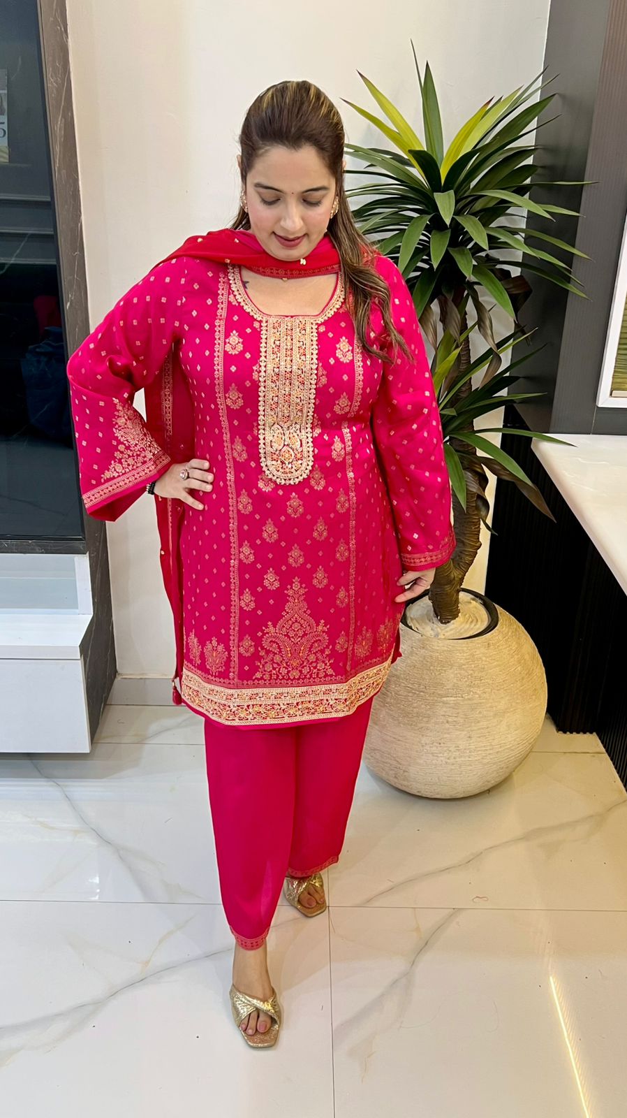 Pure Banarasi Silk Suit with Chinon Dupatta