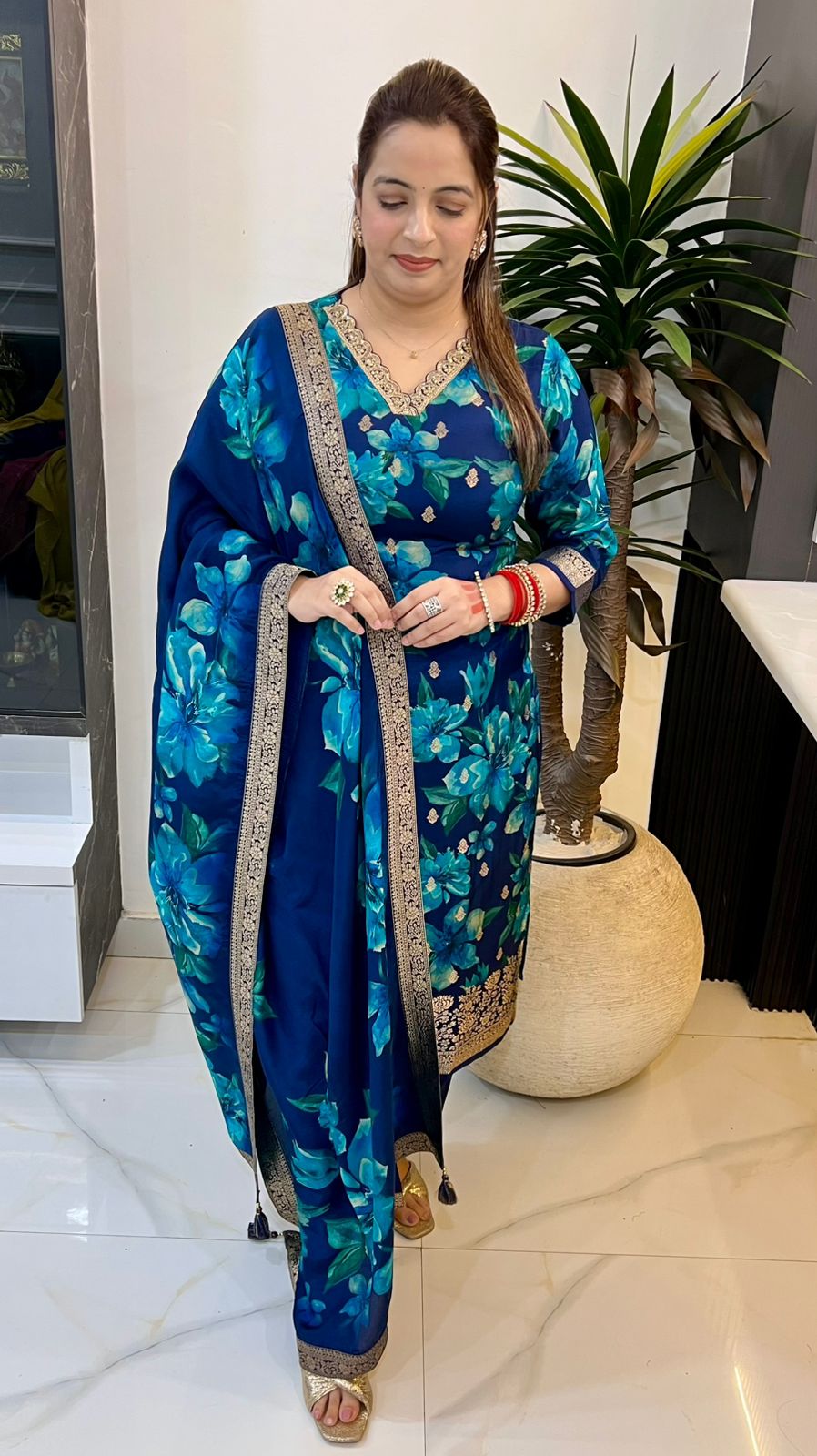 Pure Banarasi Silk with Floral Print