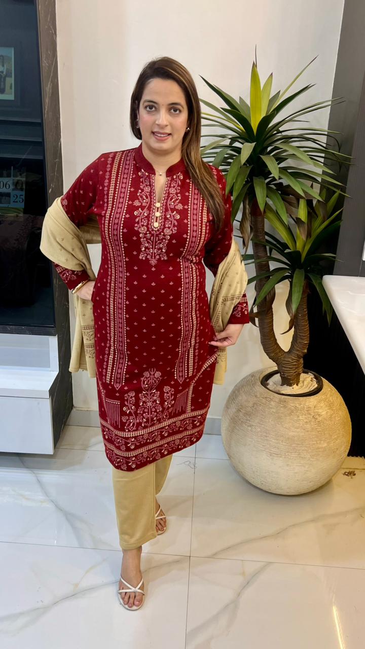 Soft Premium Woolen Suit with Kashida Print