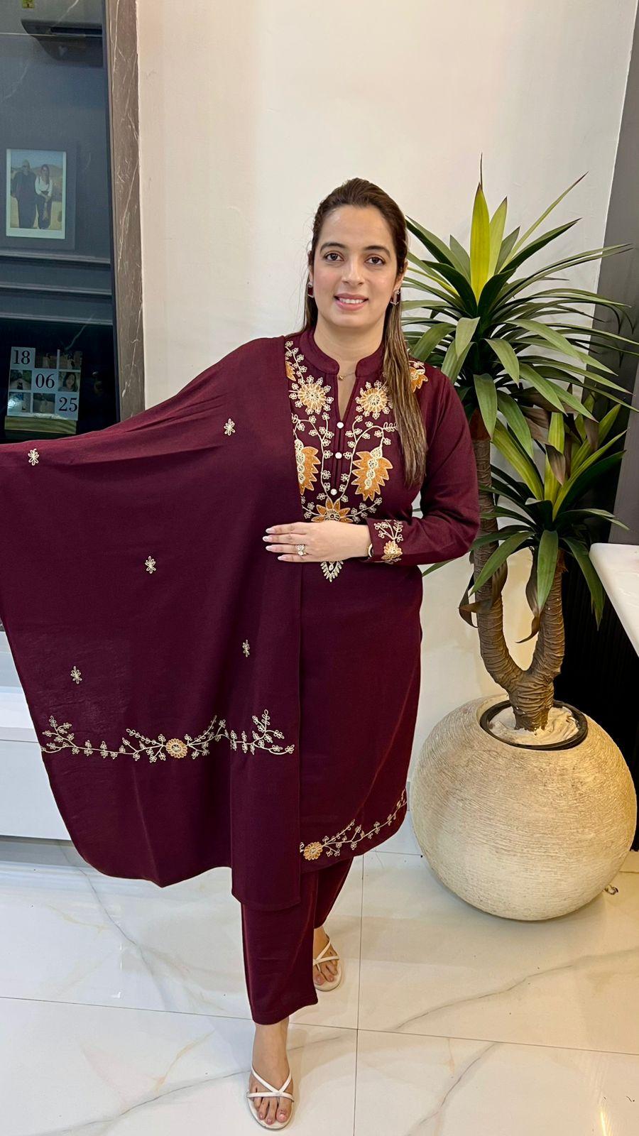 Elegant Woolen Suit with Intricate Embroidery