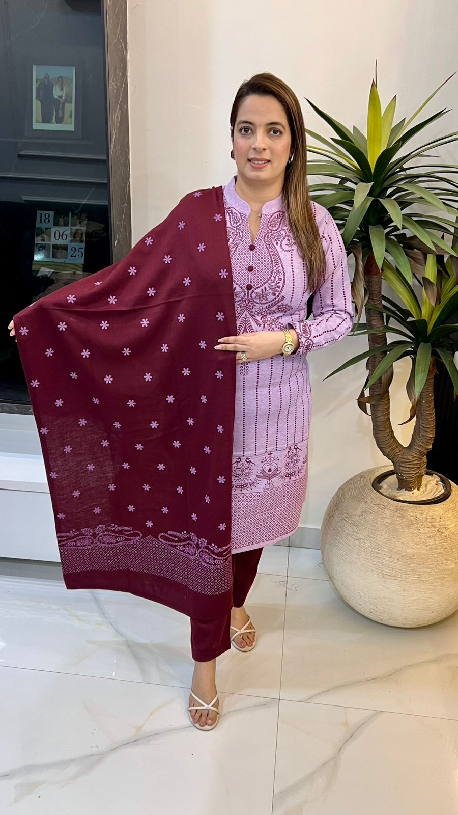 Premium woolen suit adorned with exquisite Kashmiri Kadhai embroidery work