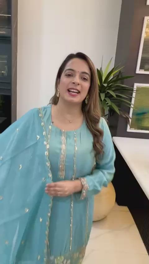 Organza Shimmer Suit Set with Hand Embroidery