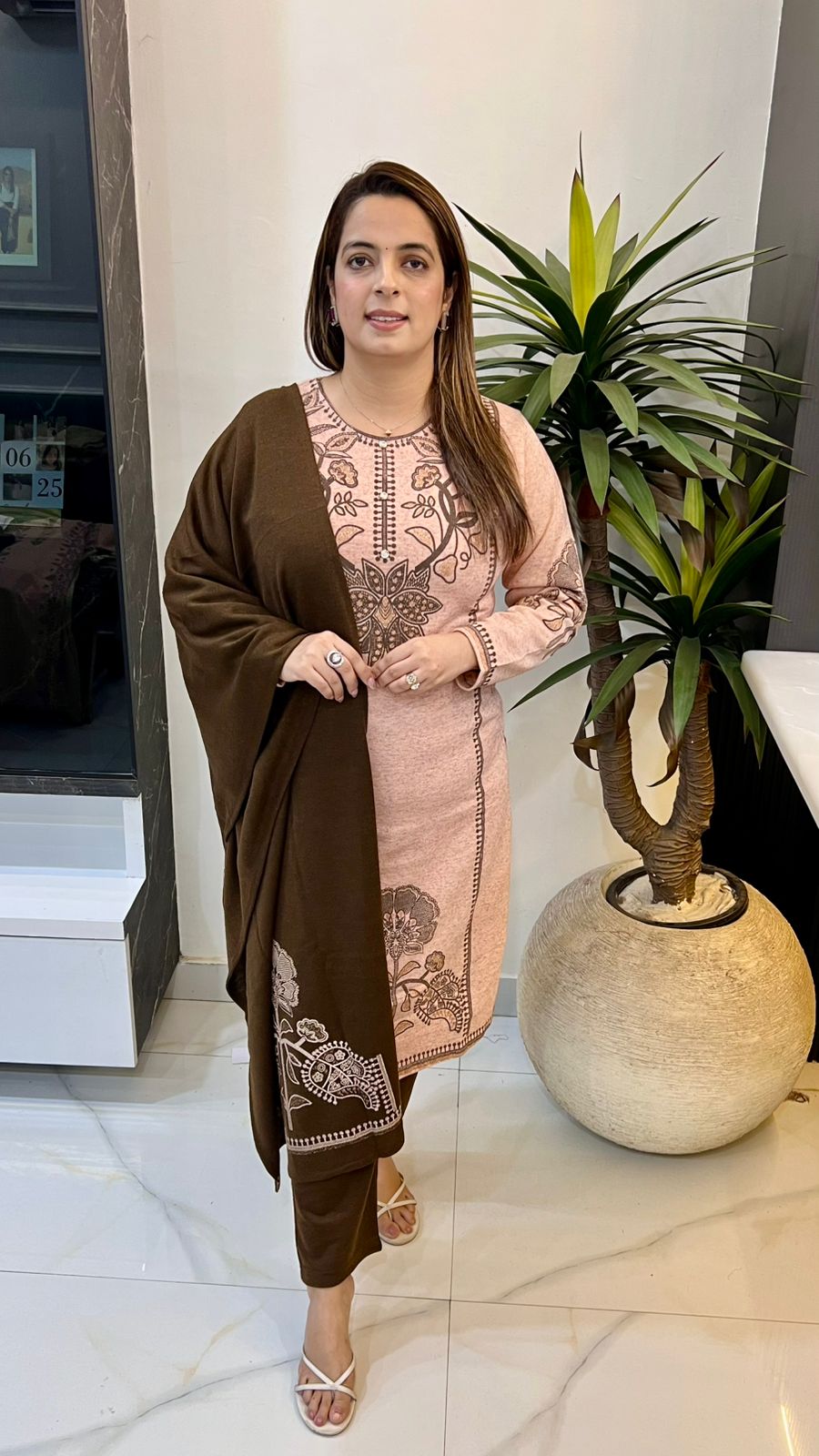 Premium woolen suit adorned with exquisite Kashmiri Kadhai embroidery work