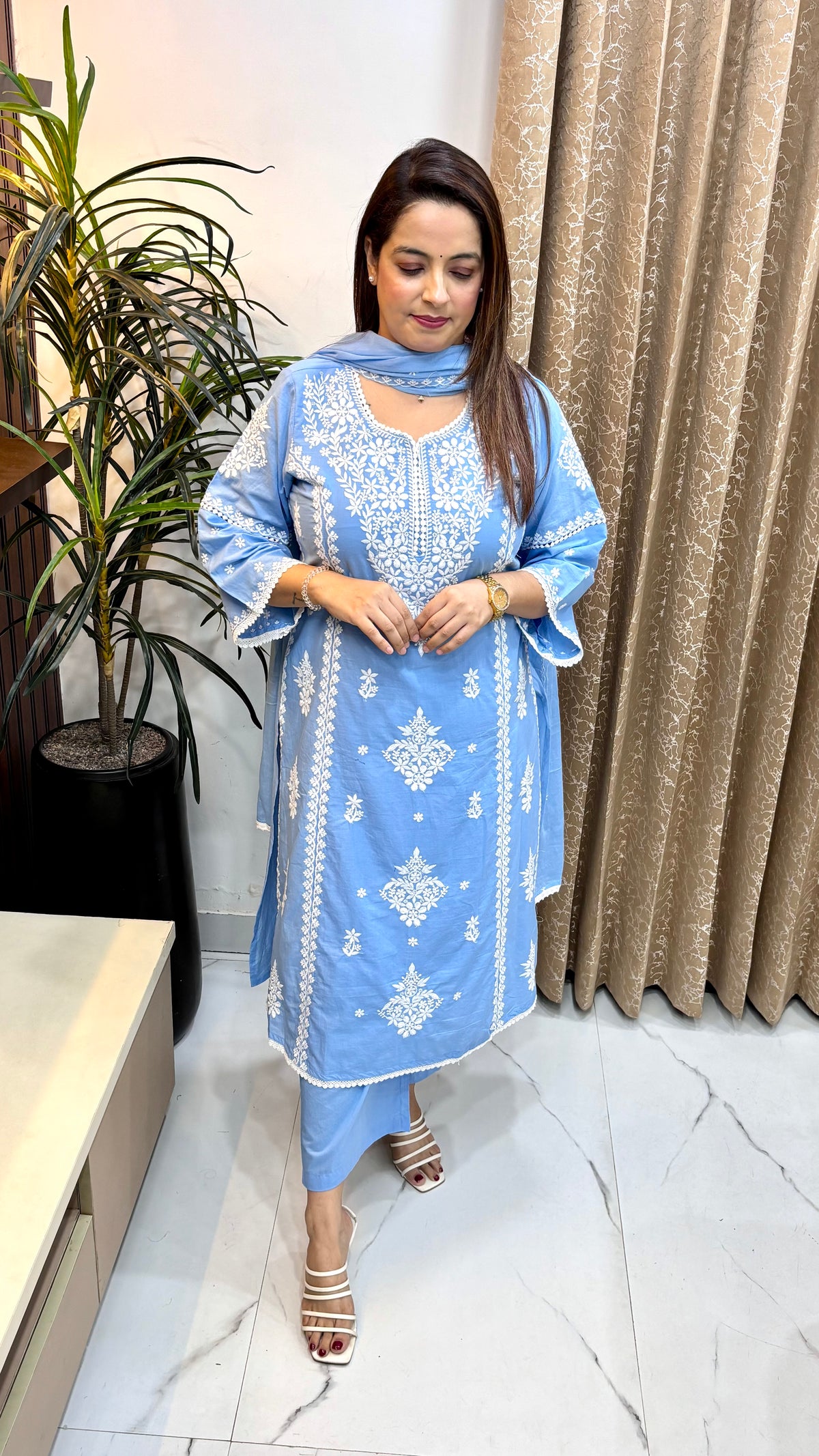 Pure Mulmul Cotton Lucknawi Suit with Cotton Lining & Matching Dupatta