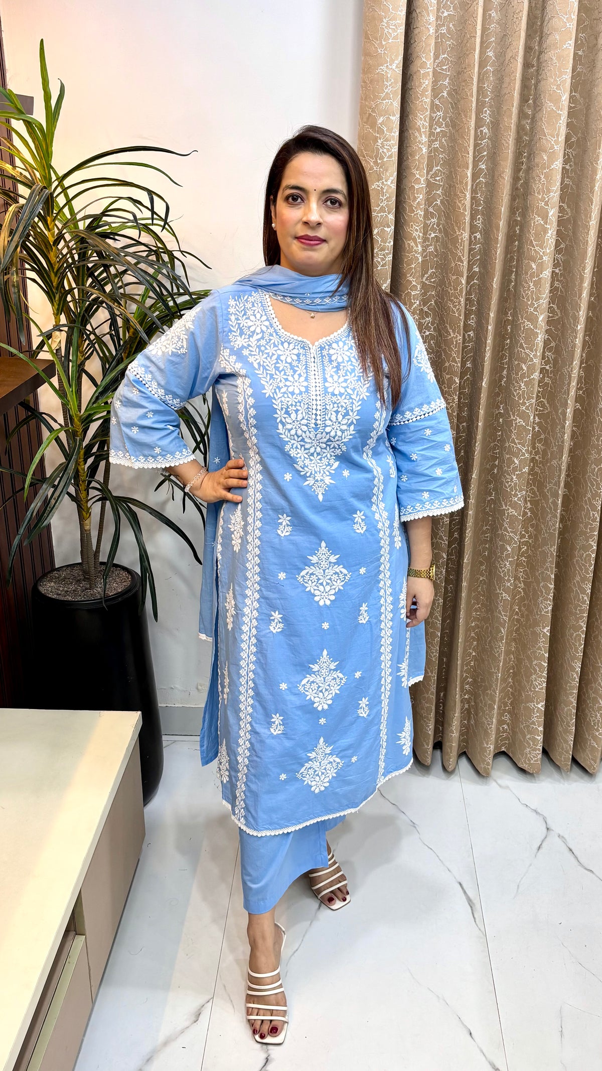 Pure Mulmul Cotton Lucknawi Suit with Cotton Lining & Matching Dupatta