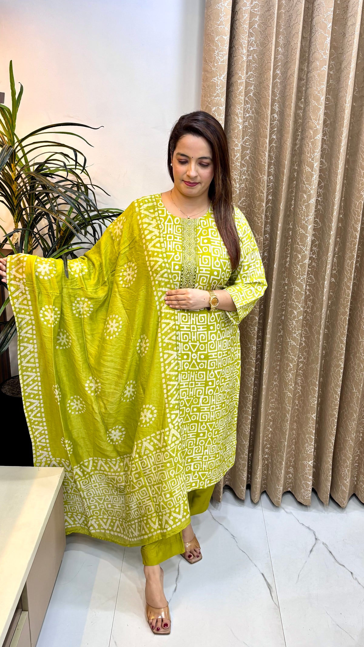 Pure Cotton Silk Boutique Print Suit with Hand Embroidery & Mul Chanderi Dupatta