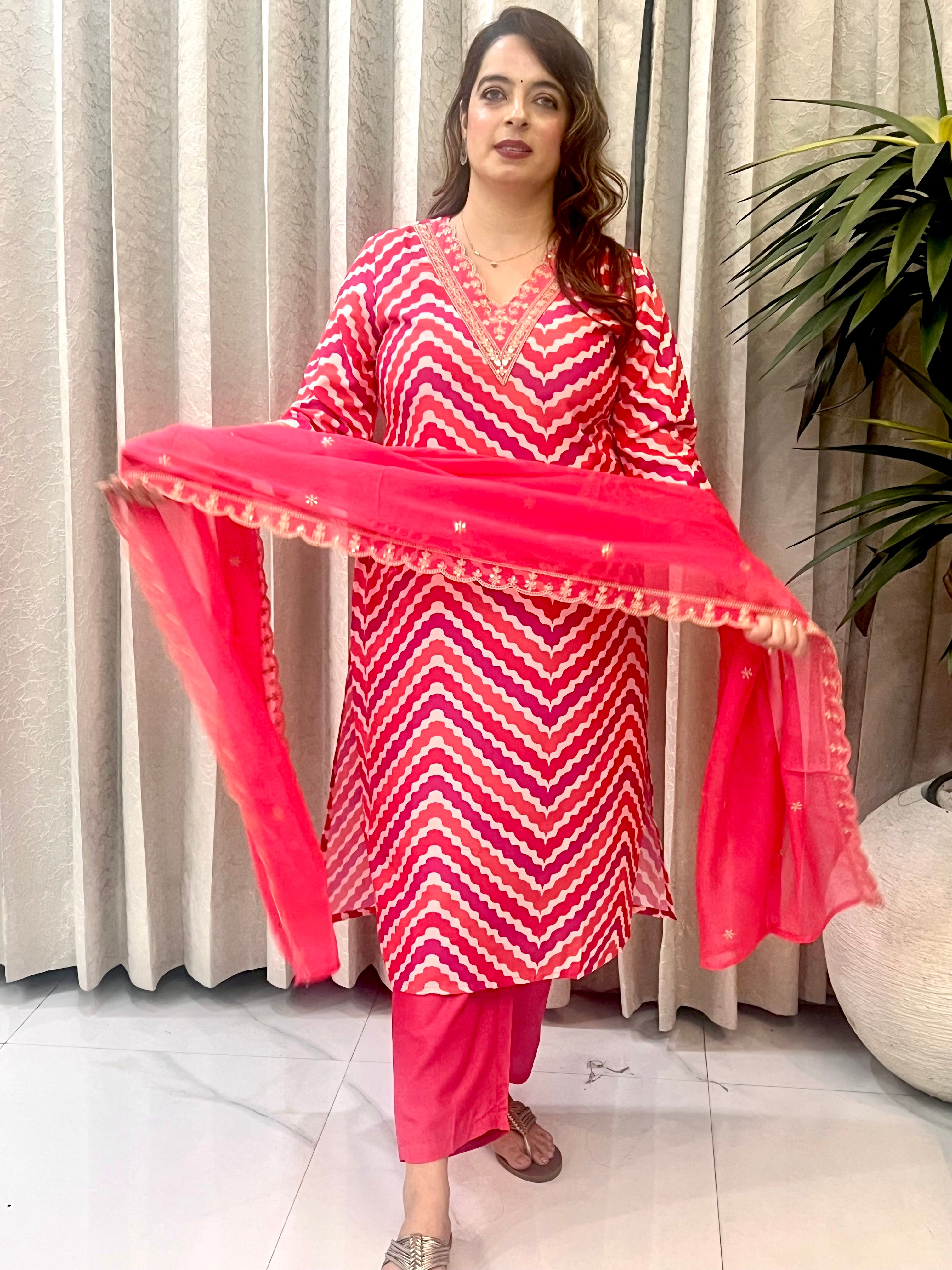 Premium Cotton Muslin Leheriya Suit