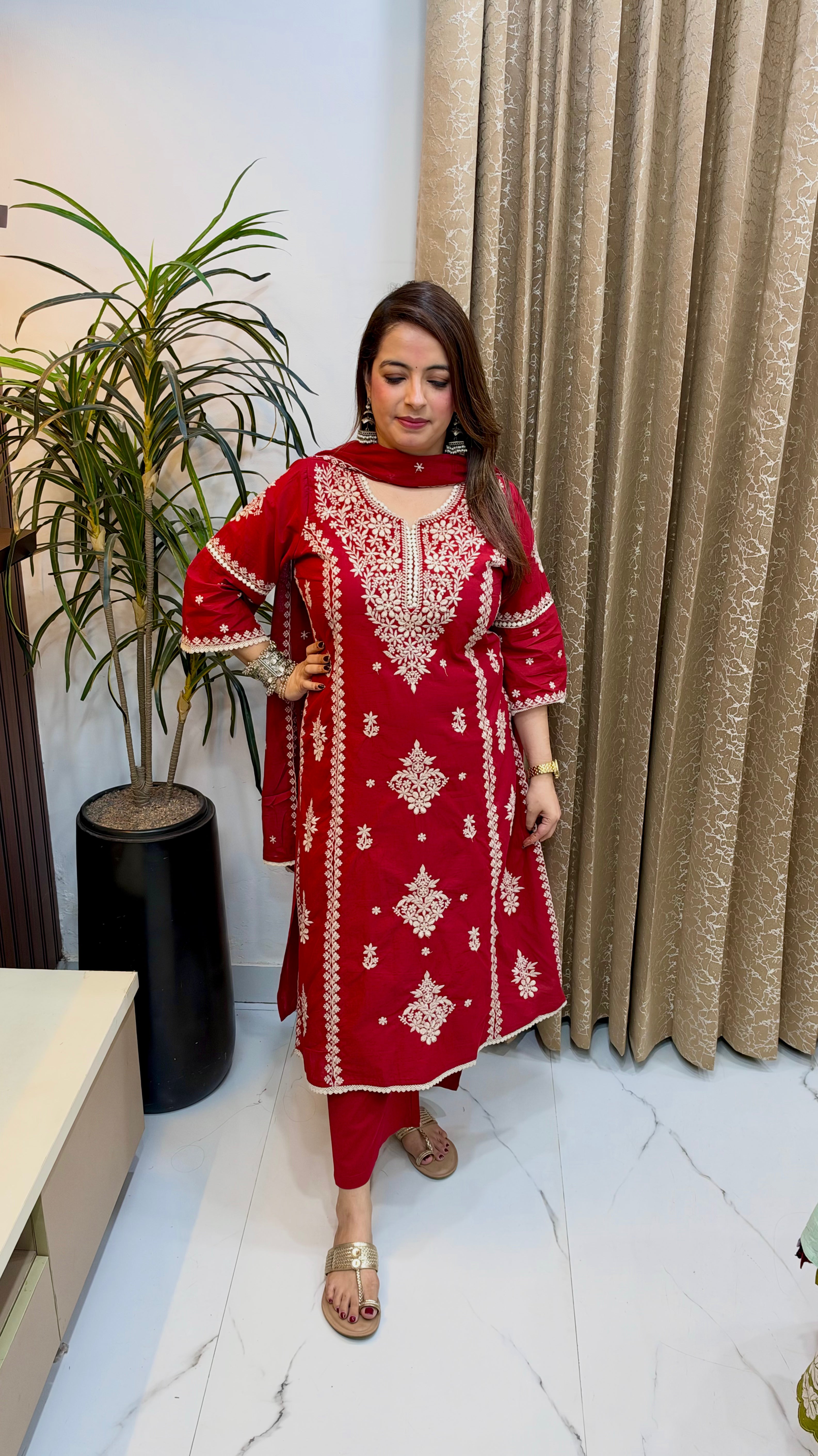 Artisanal Comfort: Premium Cotton 3-Piece Suit Set with Embroidery & Pure Mulmul Dupatta