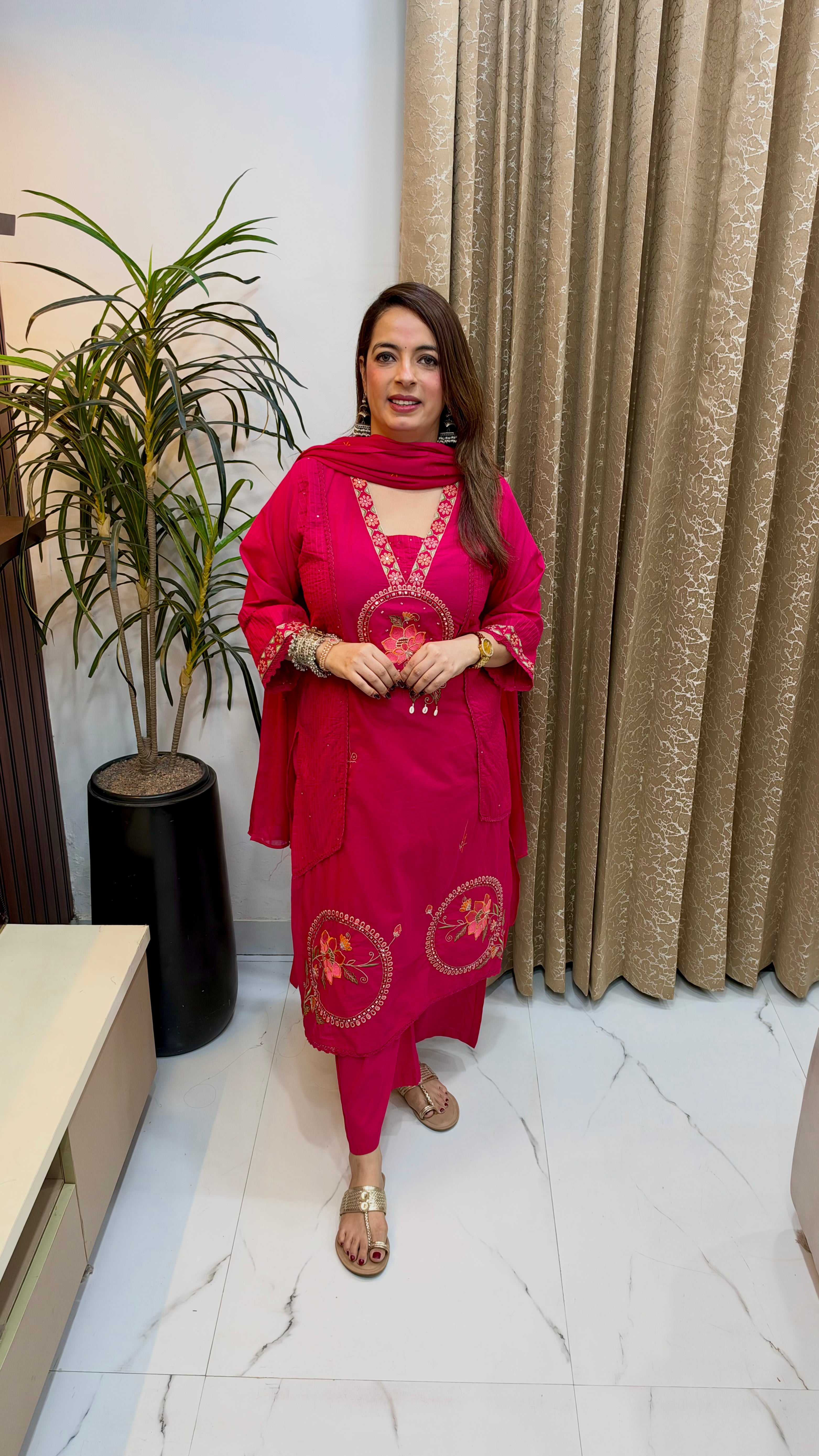 Artisanal Tactility: Premium Cotton 3-Piece Suit Set with Pintex Side Panels & Mulmul Dupatta