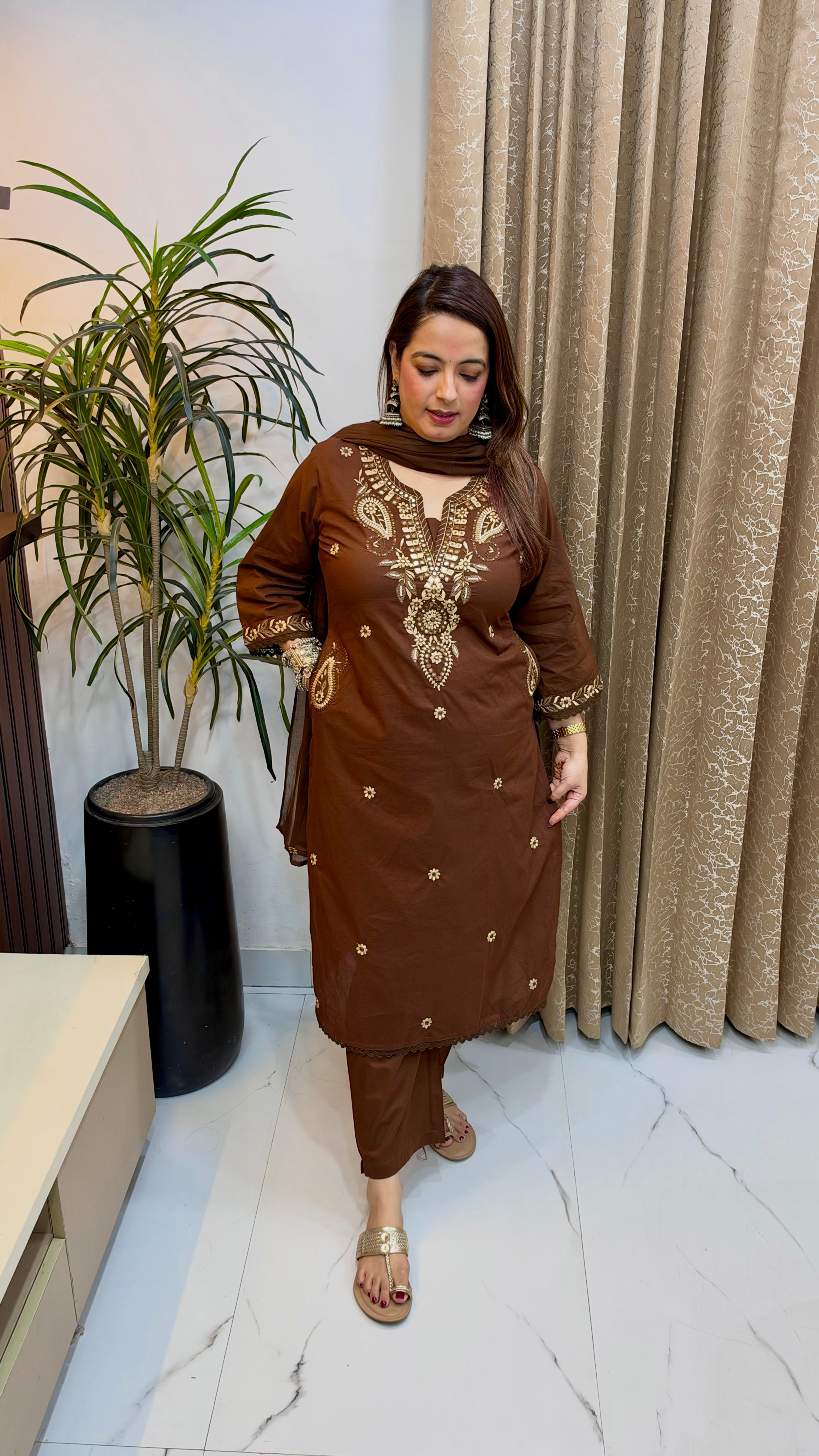 Artisanal Comfort: Premium Cotton 3-Piece Suit Set with Embroidery & Dual Side Pockets