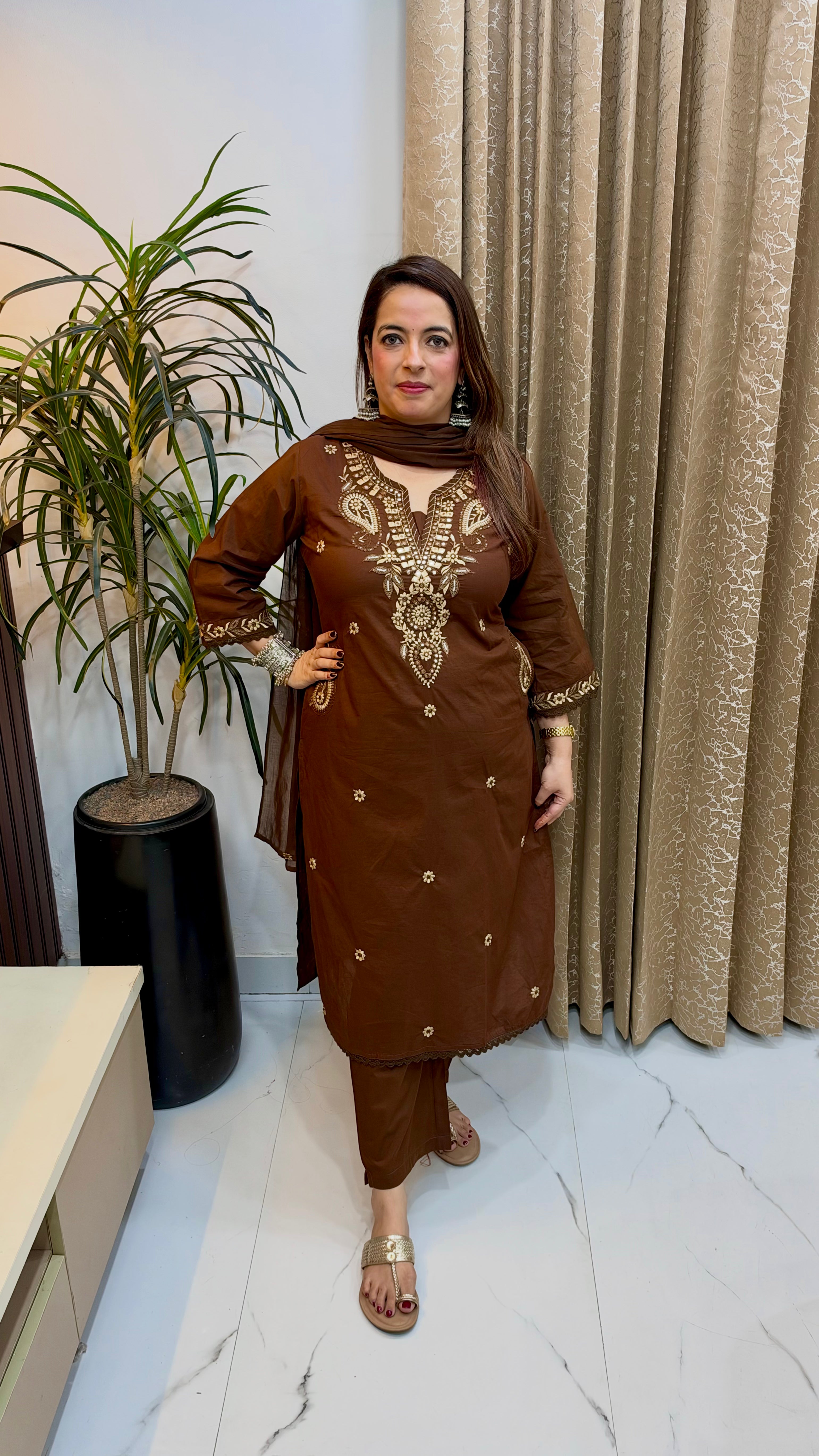 Artisanal Comfort: Premium Cotton 3-Piece Suit Set with Embroidery & Dual Side Pockets
