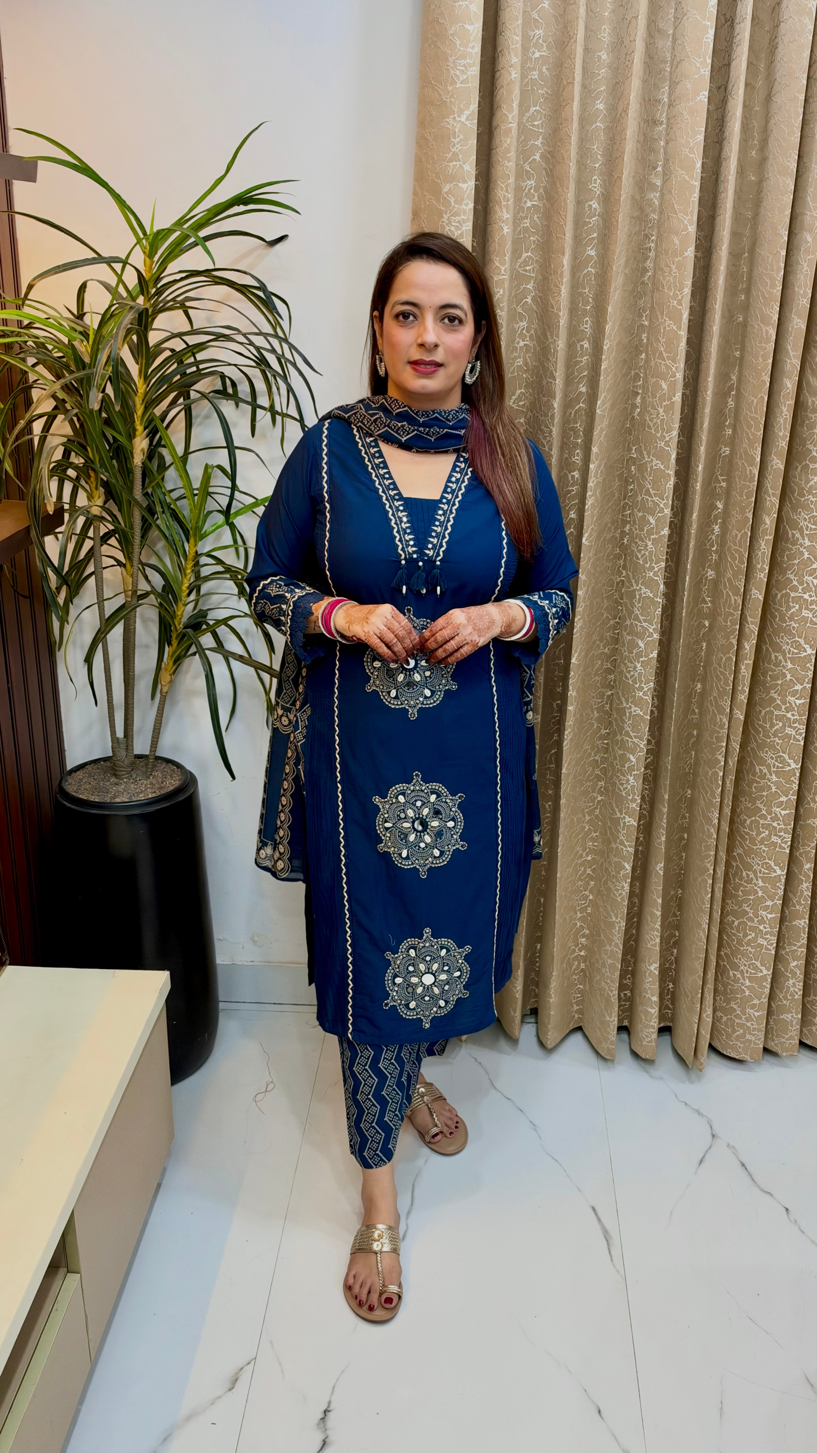 Premium Cotton 3-Piece Bandhani Print Suit Set with Applique Work