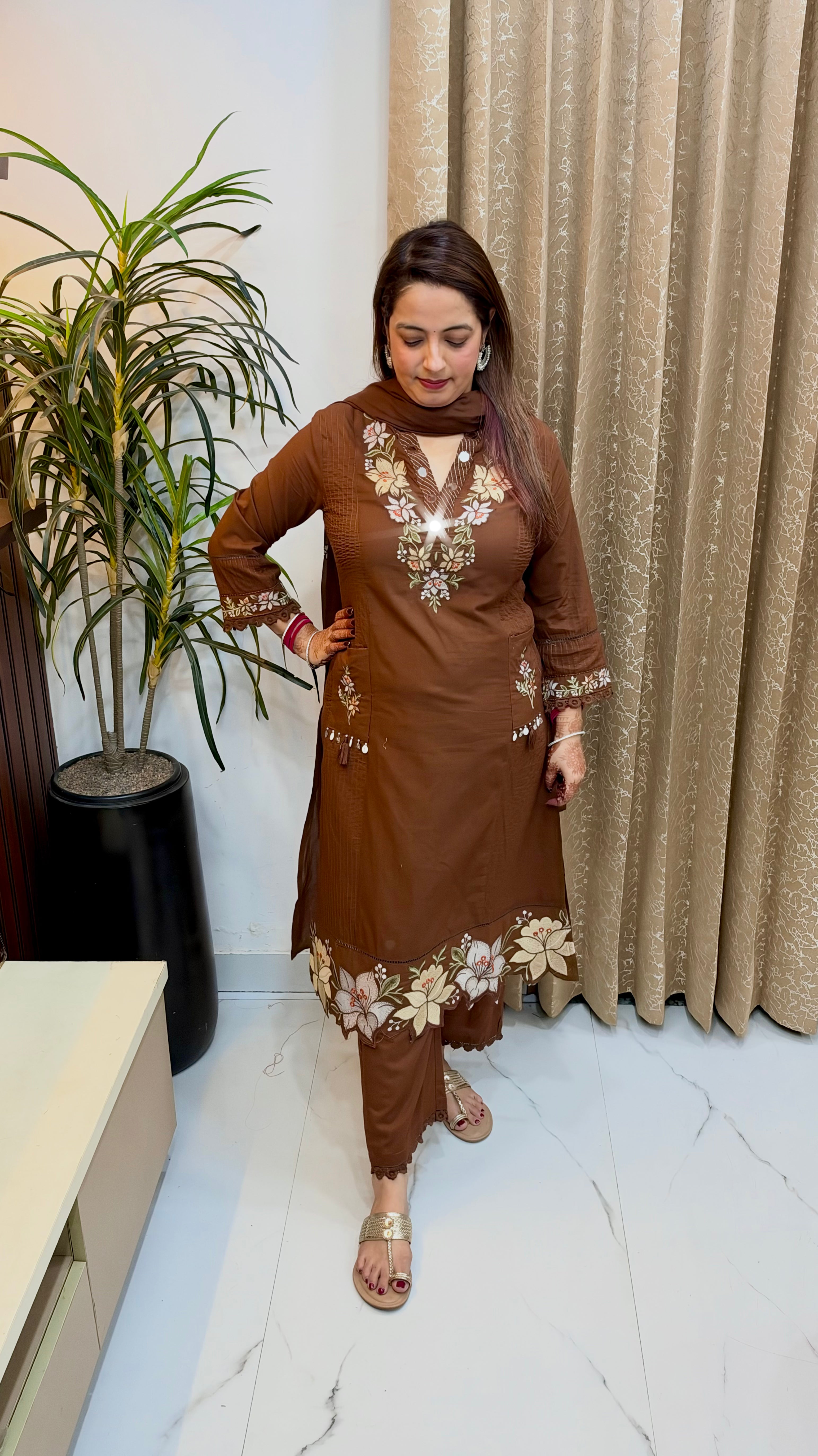 Premium Cotton 3-Piece Suit Set with Real Mirror Work