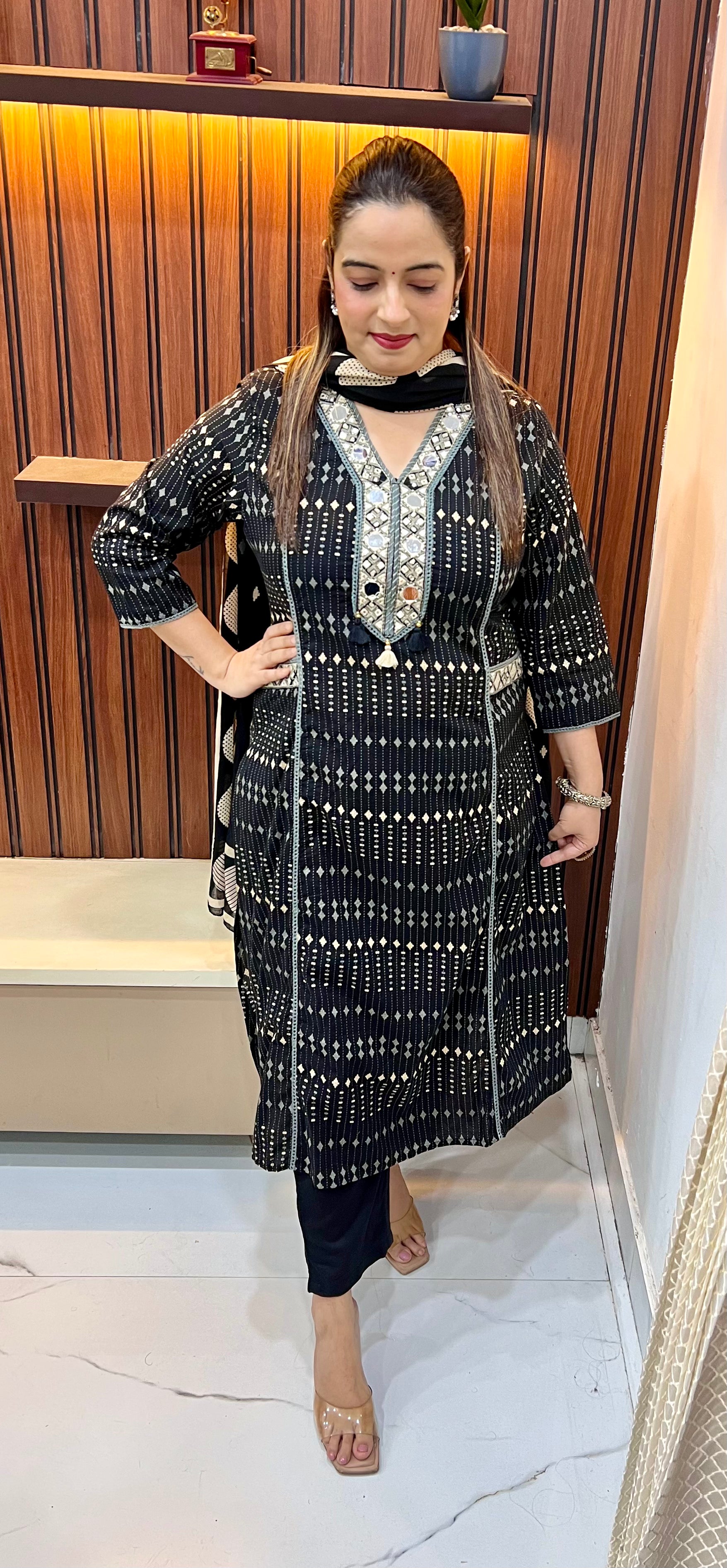 Pure Cotton Suit with Real Mirror Work & Handmade Tassels