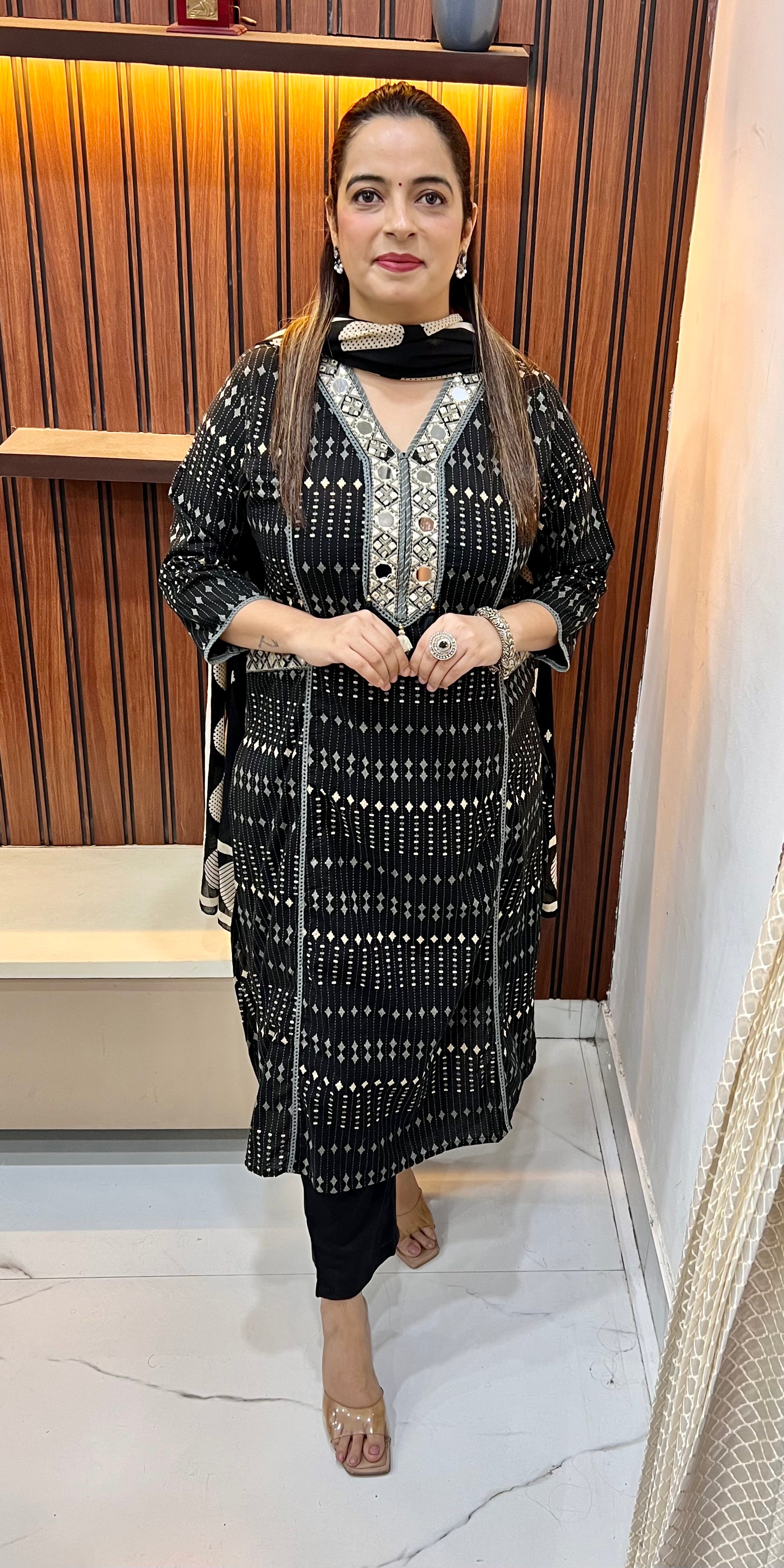 Pure Cotton Suit with Real Mirror Work & Handmade Tassels