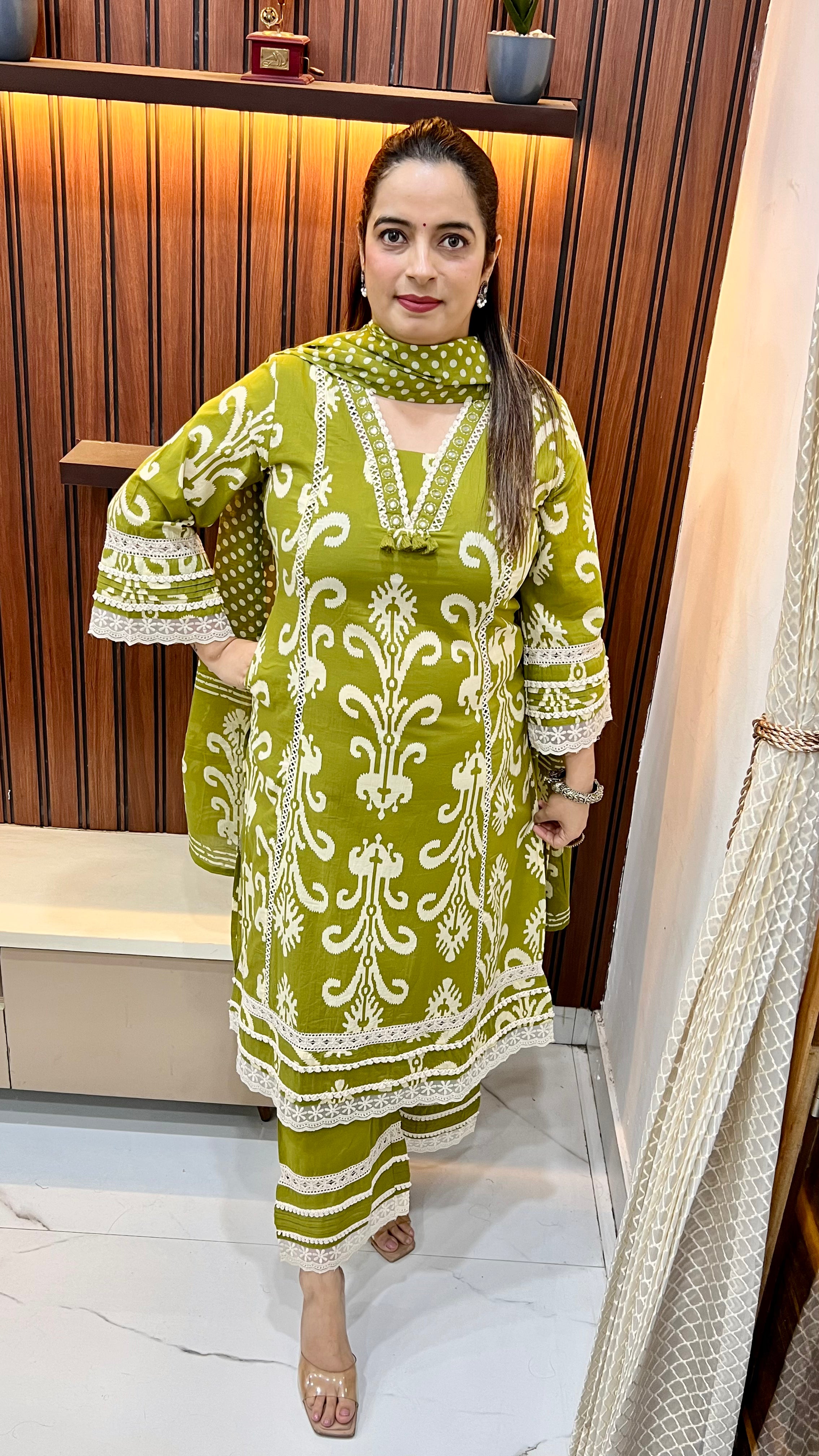 Pakistani Style Cotton Suit with All-Over Crochet Work