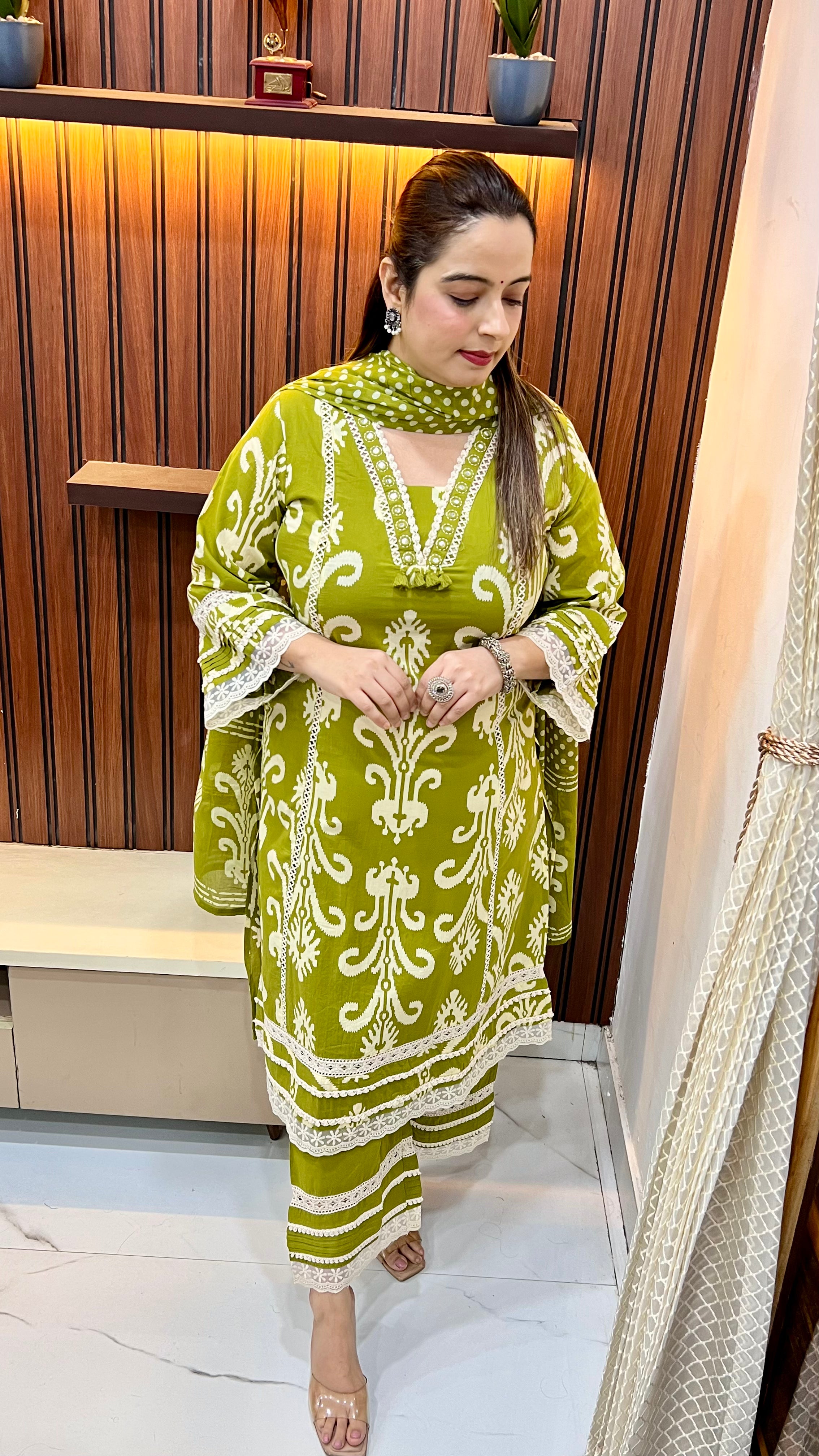 Pakistani Style Cotton Suit with All-Over Crochet Work