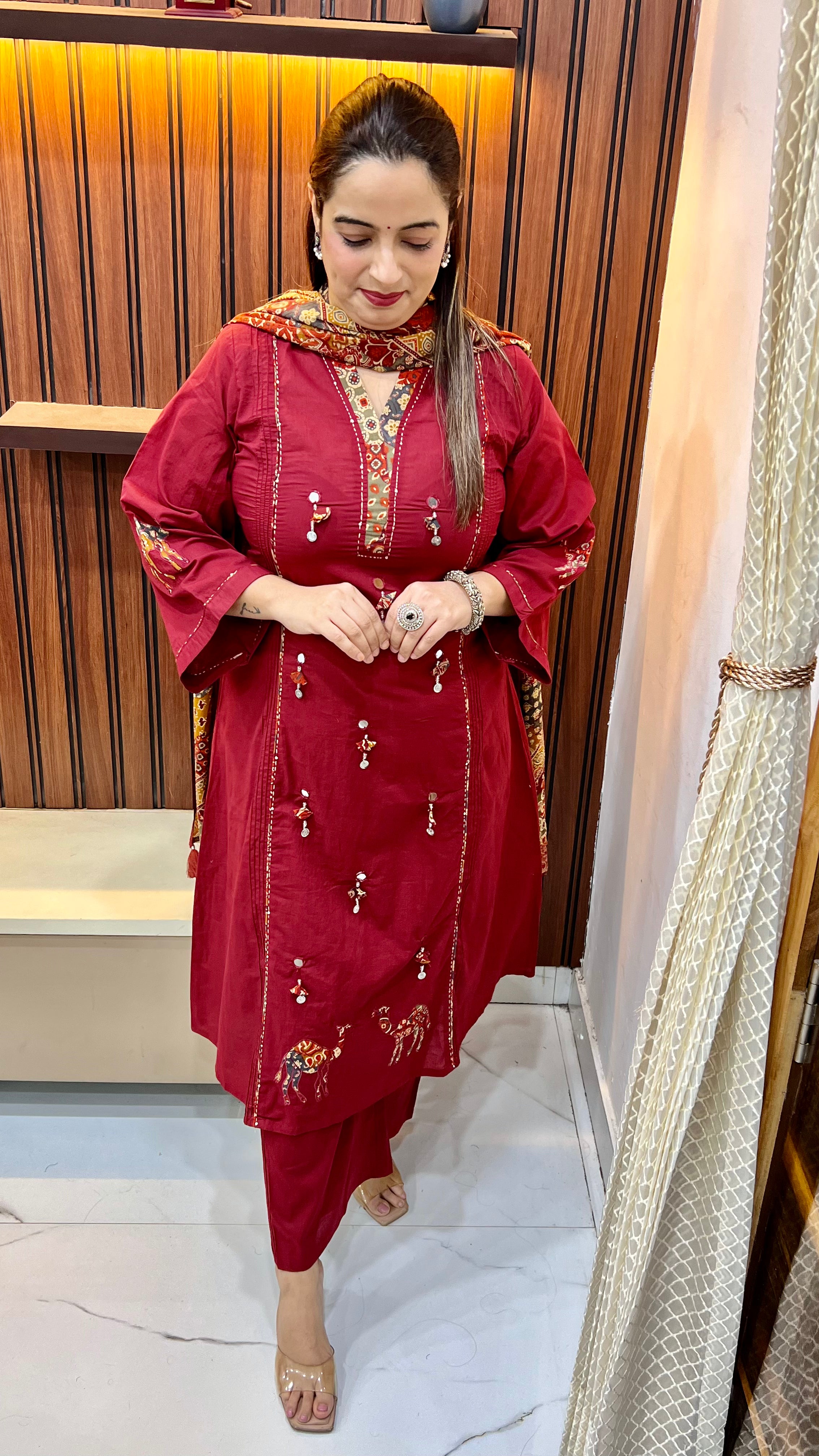 Pure Cotton Suit with Chinese Collar, Kanta & Pintex Work