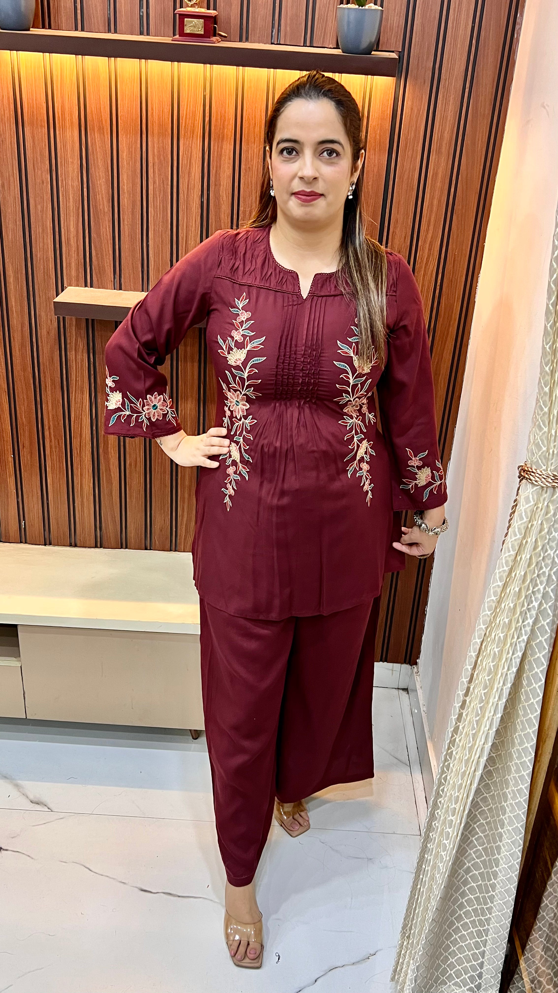 Cotton Co-ord Set with Pintex, Crochet & Thread Embroidery Work
