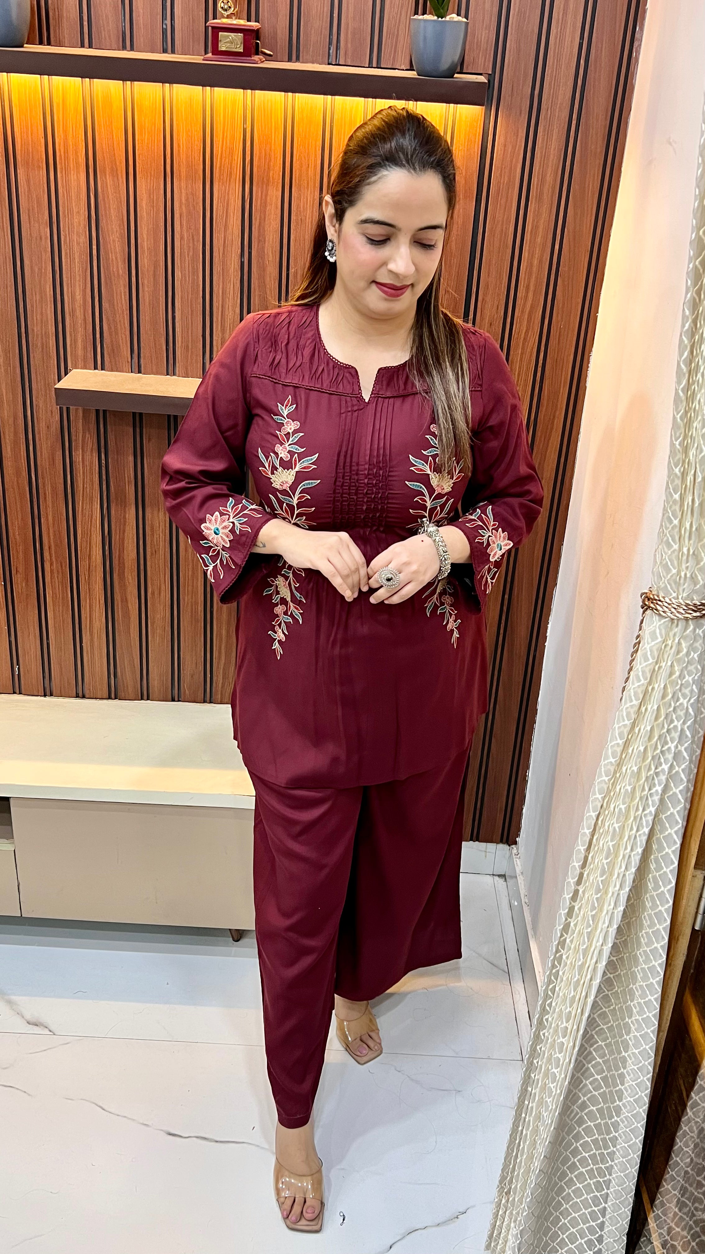 Cotton Co-ord Set with Pintex, Crochet & Thread Embroidery Work
