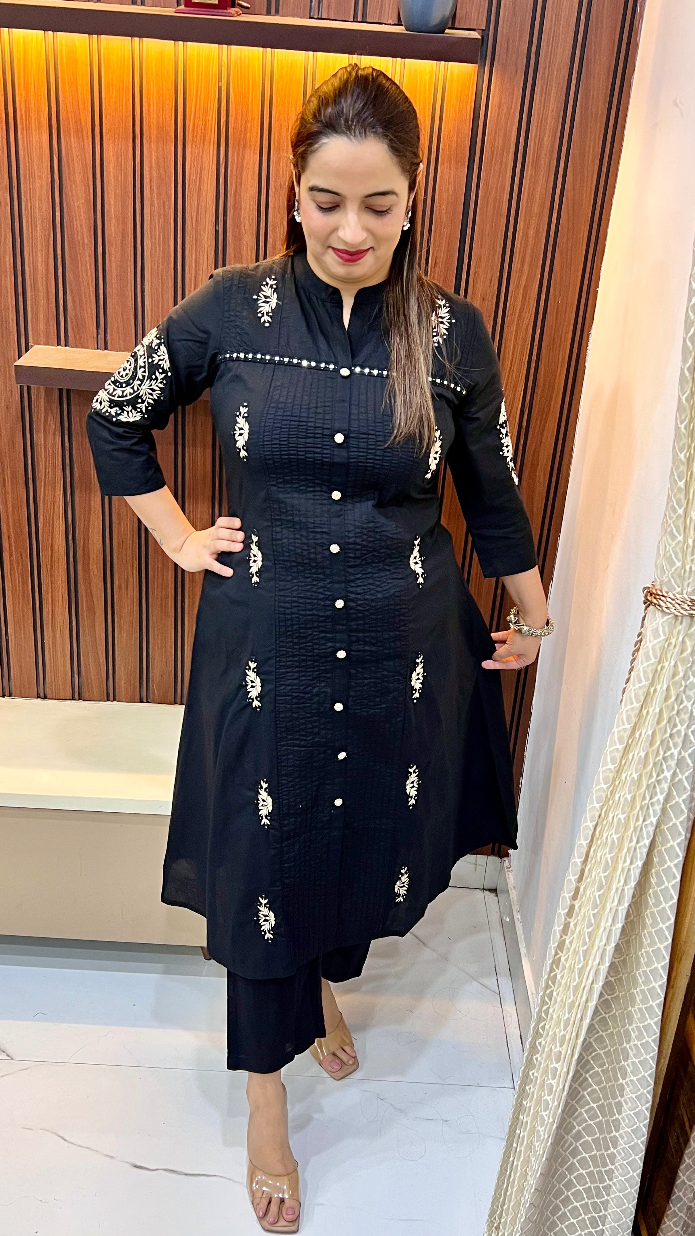 Cotton Co-ord Set with Real Mirror, Pintex & Thread Embroidery Work