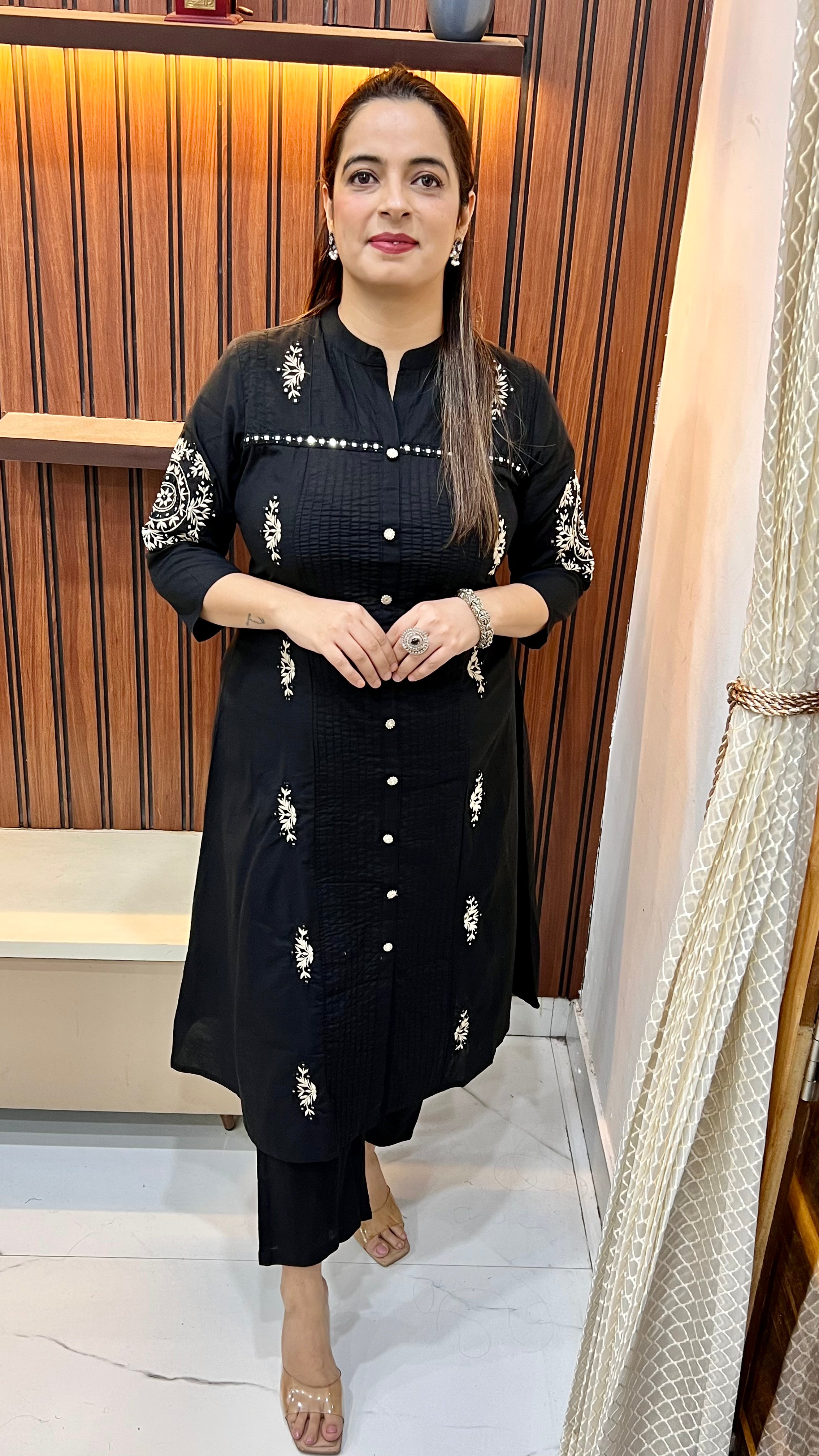 Cotton Co-ord Set with Real Mirror, Pintex & Thread Embroidery Work
