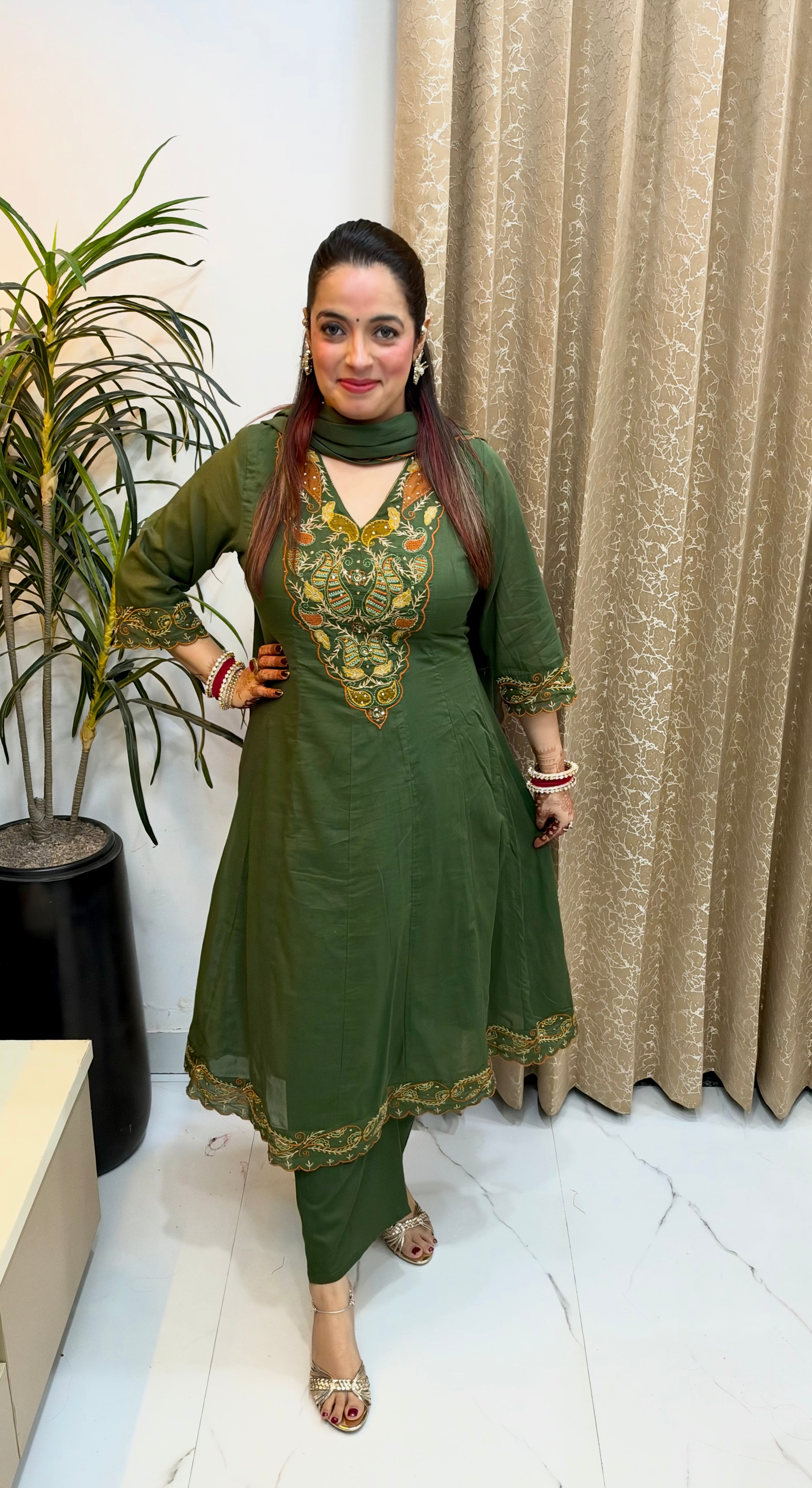 Premium Mulmul Cotton 3-Piece Kalidar Suit Set