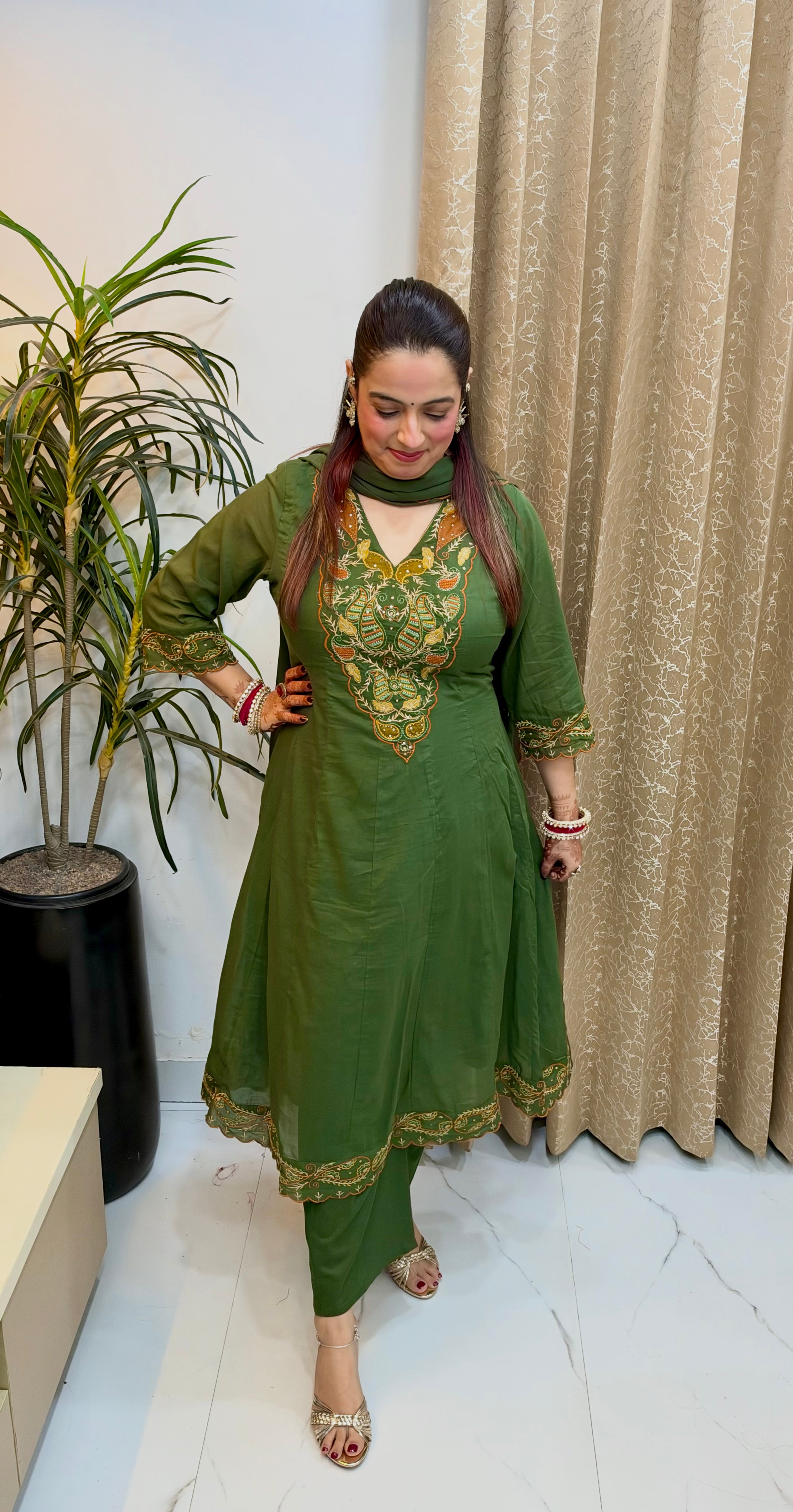 Premium Mulmul Cotton 3-Piece Kalidar Suit Set