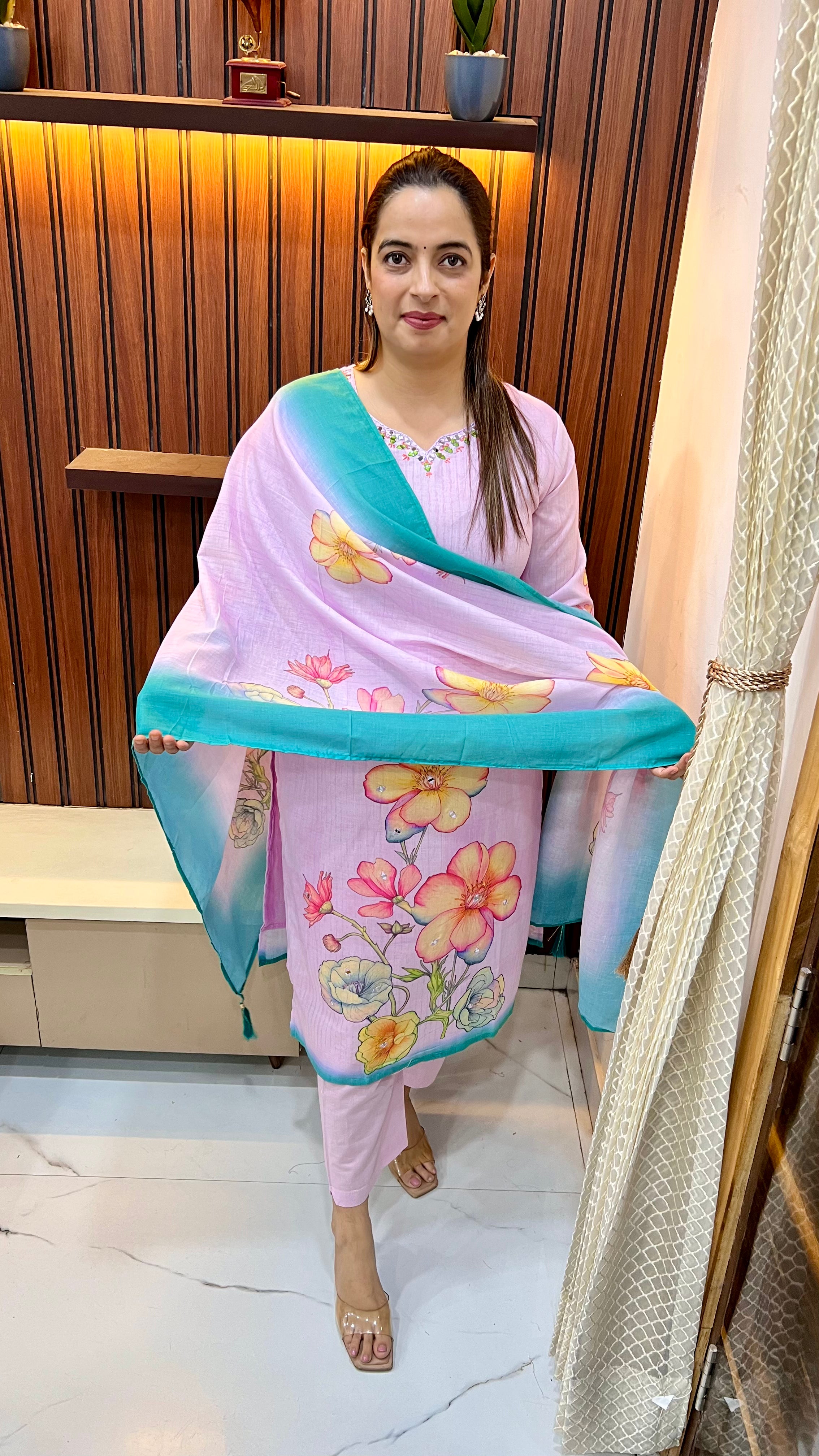 Premium Mul Cotton Suit with Mirror & Hand Embroidery Work ✨