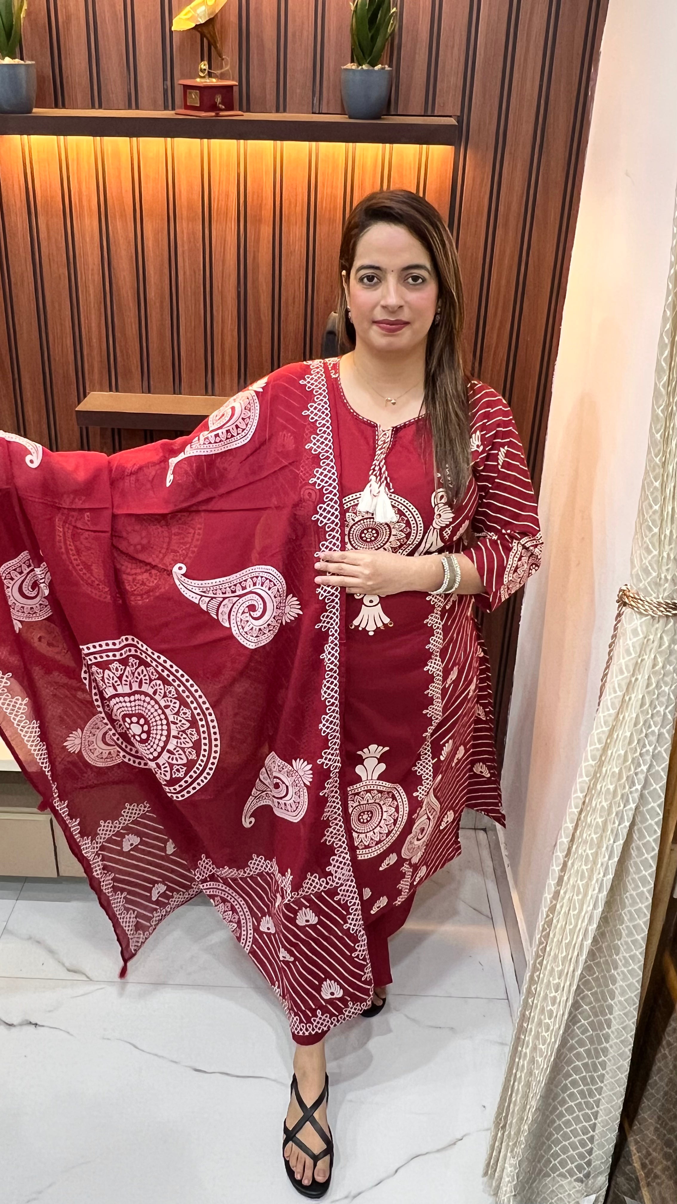 Pure Cotton Suit with Real Mirror Work & Handmade Tassels ✨