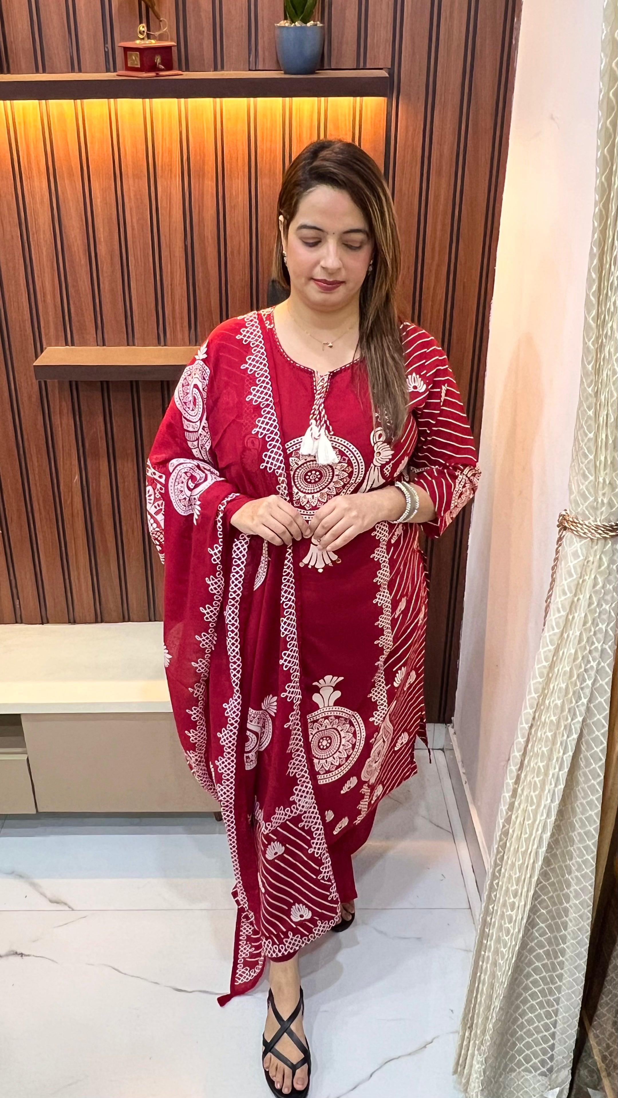 Pure Cotton Suit with Real Mirror Work & Handmade Tassels ✨