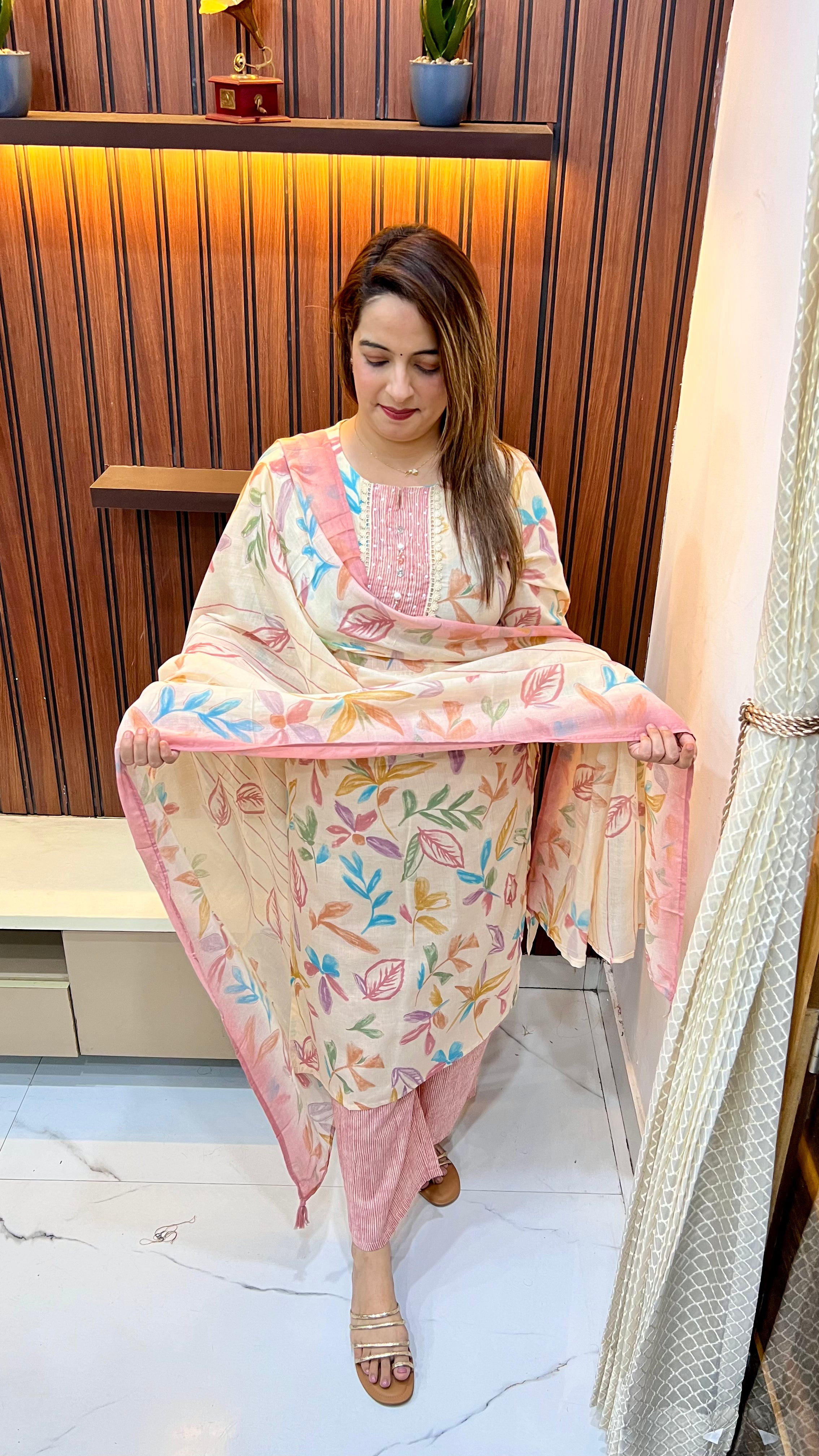 Pure Cotton Suit with Cotton Crochet Neckline & Digital Floral Print ✨