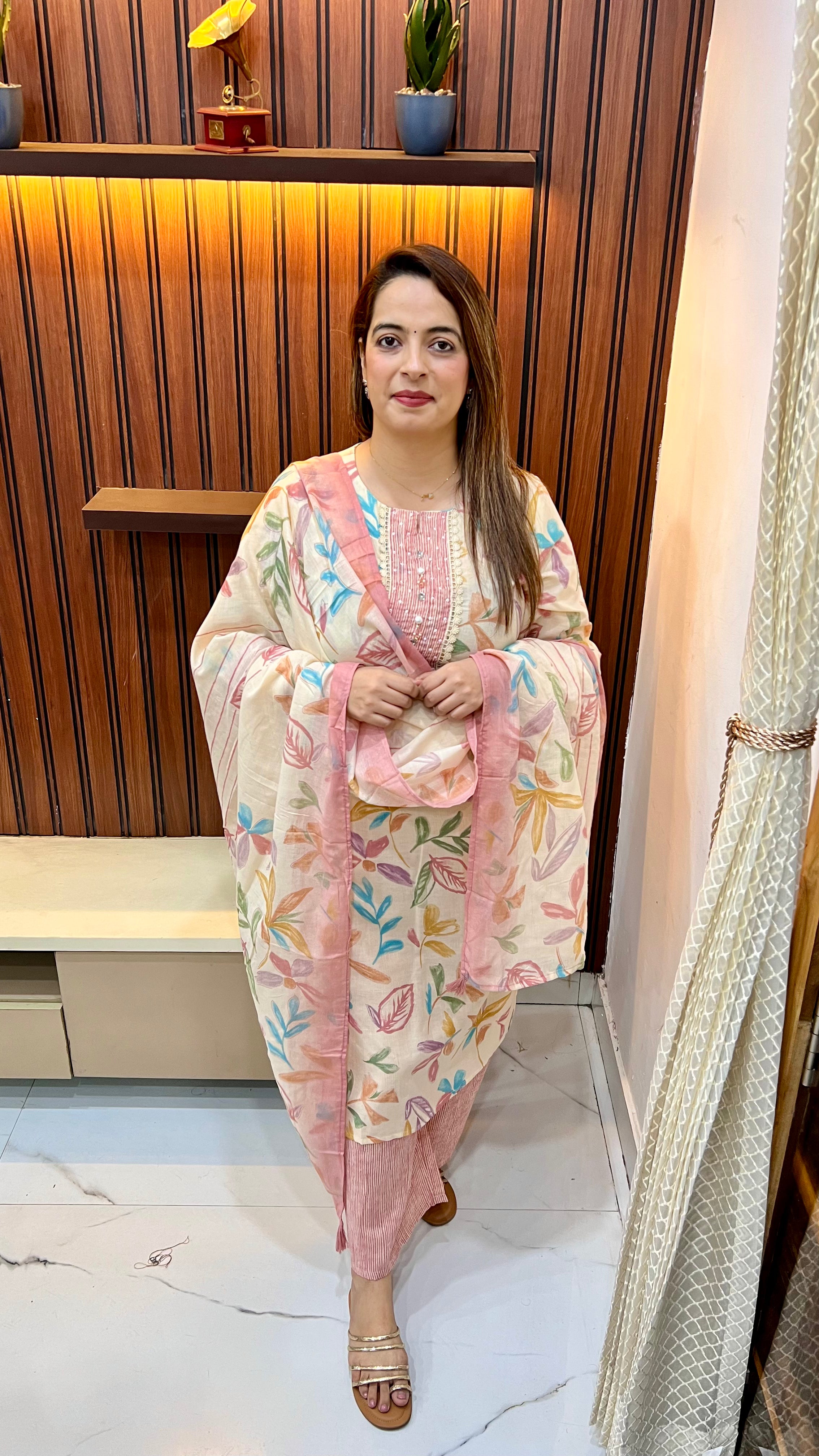 Pure Cotton Suit with Cotton Crochet Neckline & Digital Floral Print ✨