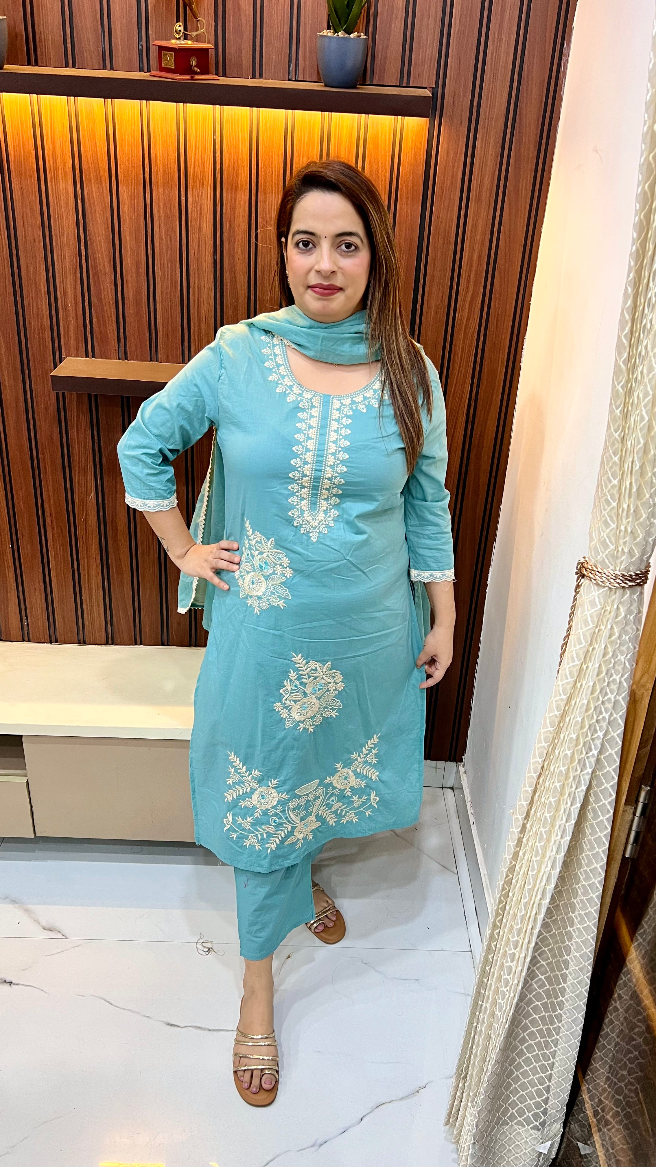 Pure Cotton Suit with All-Over Thread Embroidery