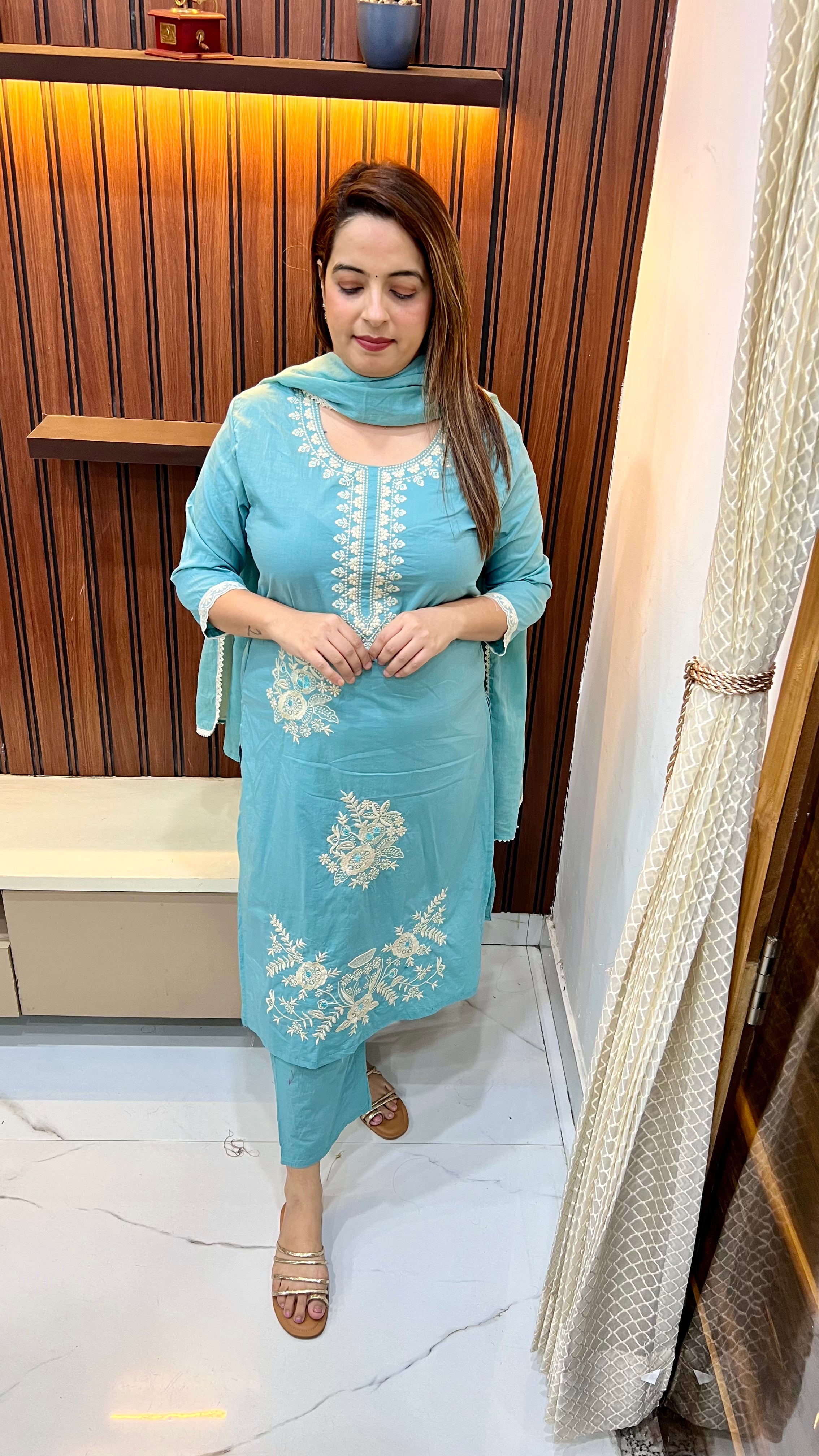 Pure Cotton Suit with All-Over Thread Embroidery
