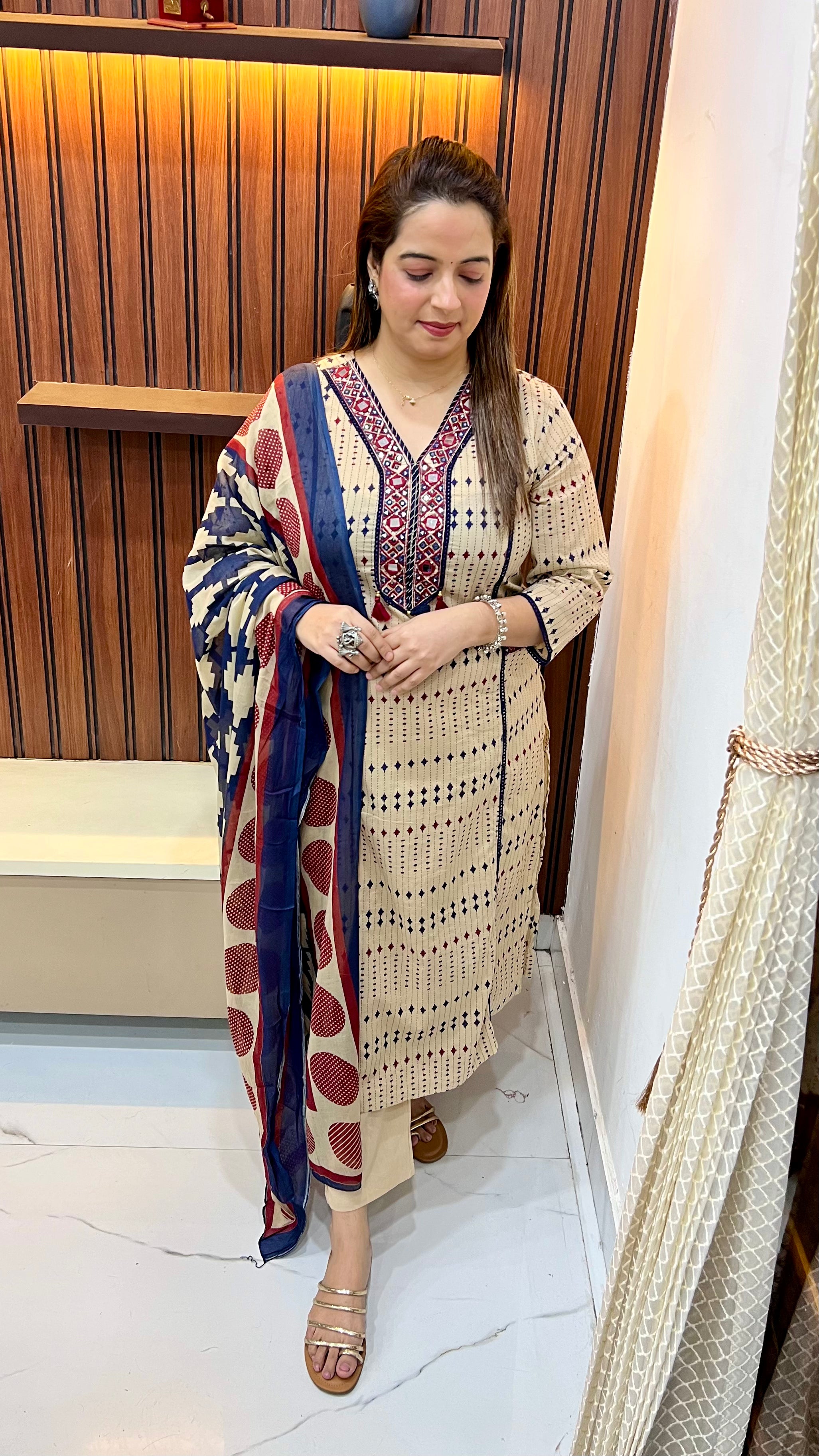 Pure Cotton Suit with Princess Cut & Real Mirror Work ✨