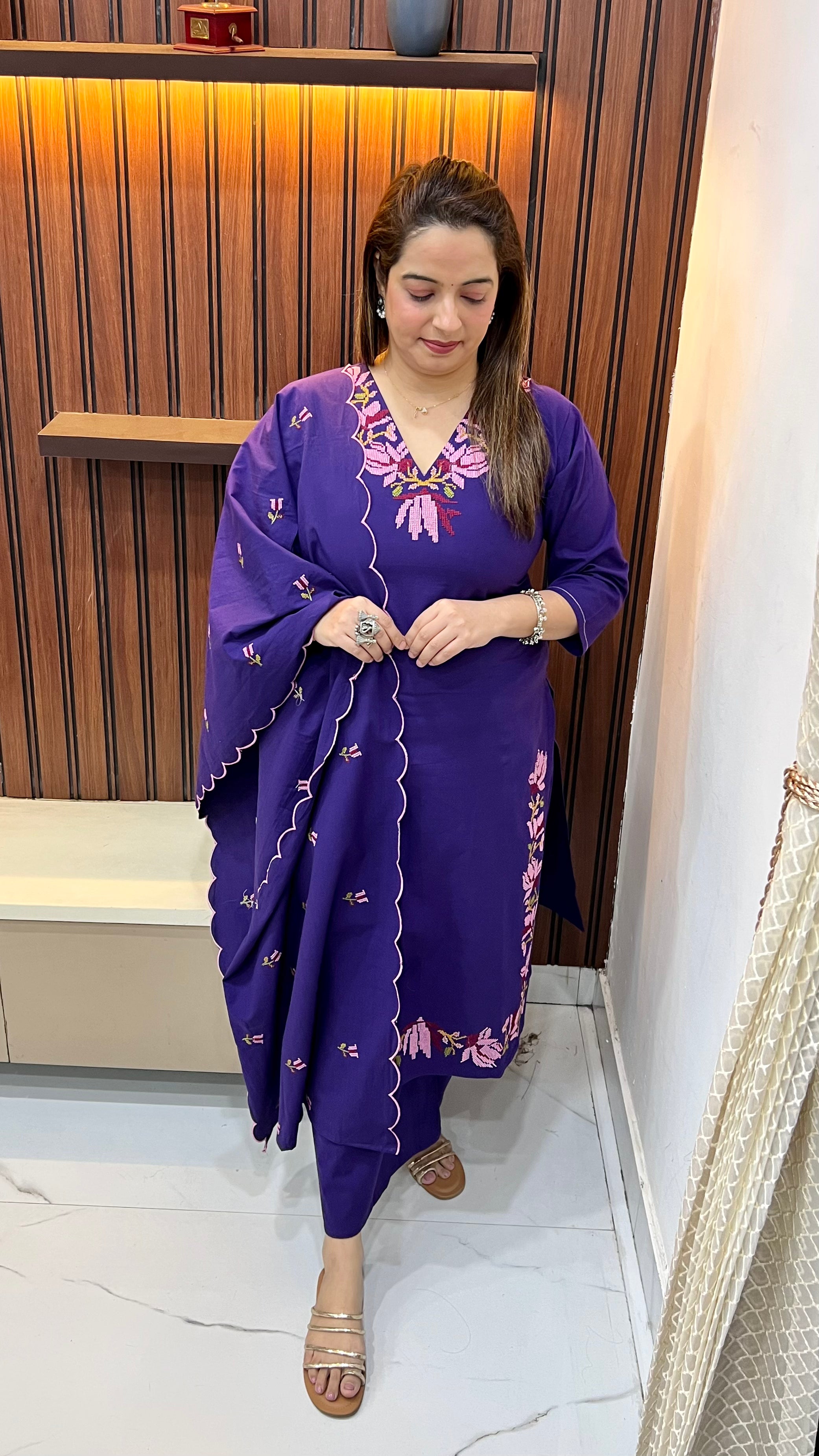 Pure Cotton Suit with All-Over Hand Cross-Stitched Work ✨