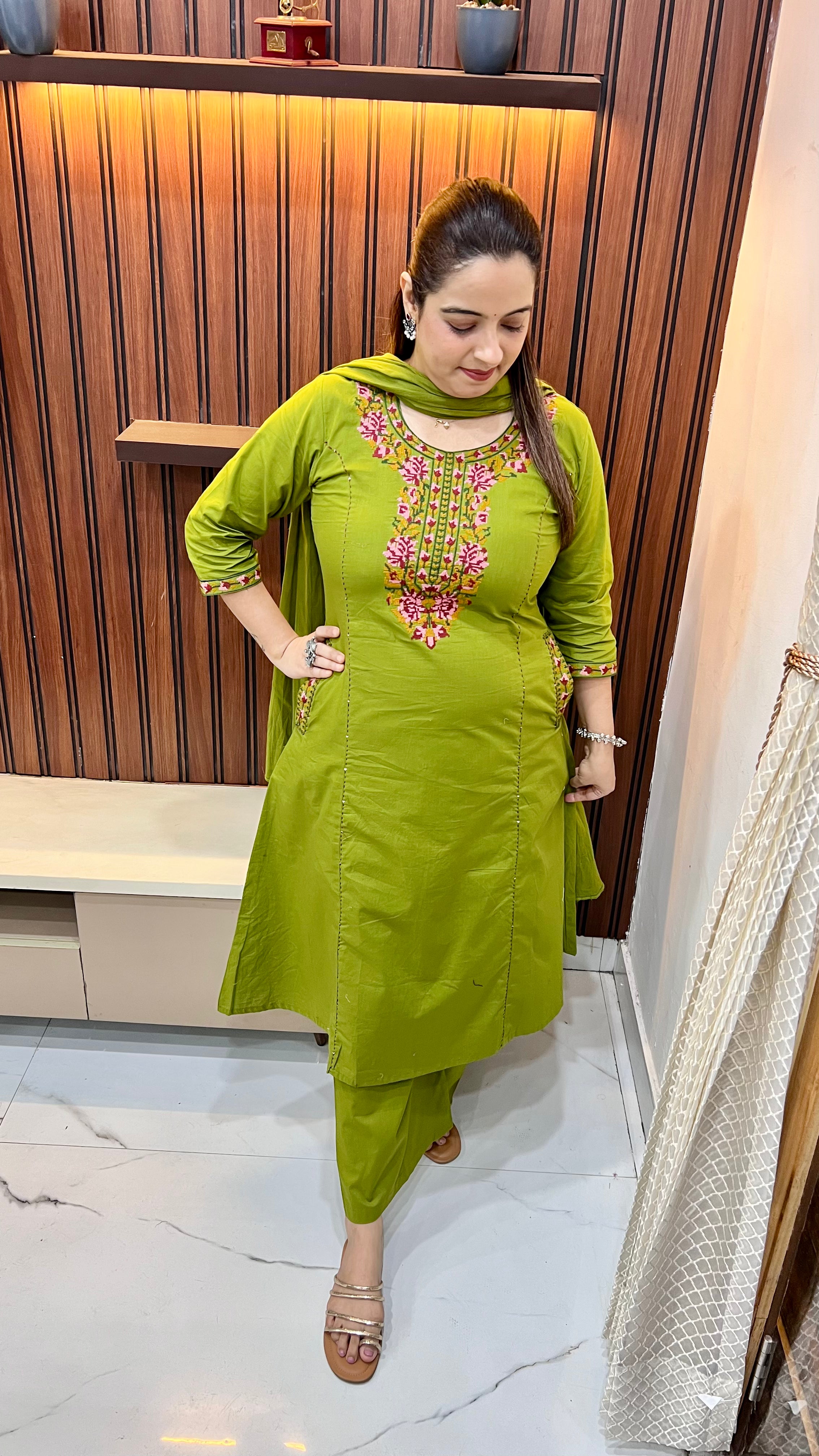 Pure Cotton Suit with Cross-Stitched Work & Shirt Pockets ✨