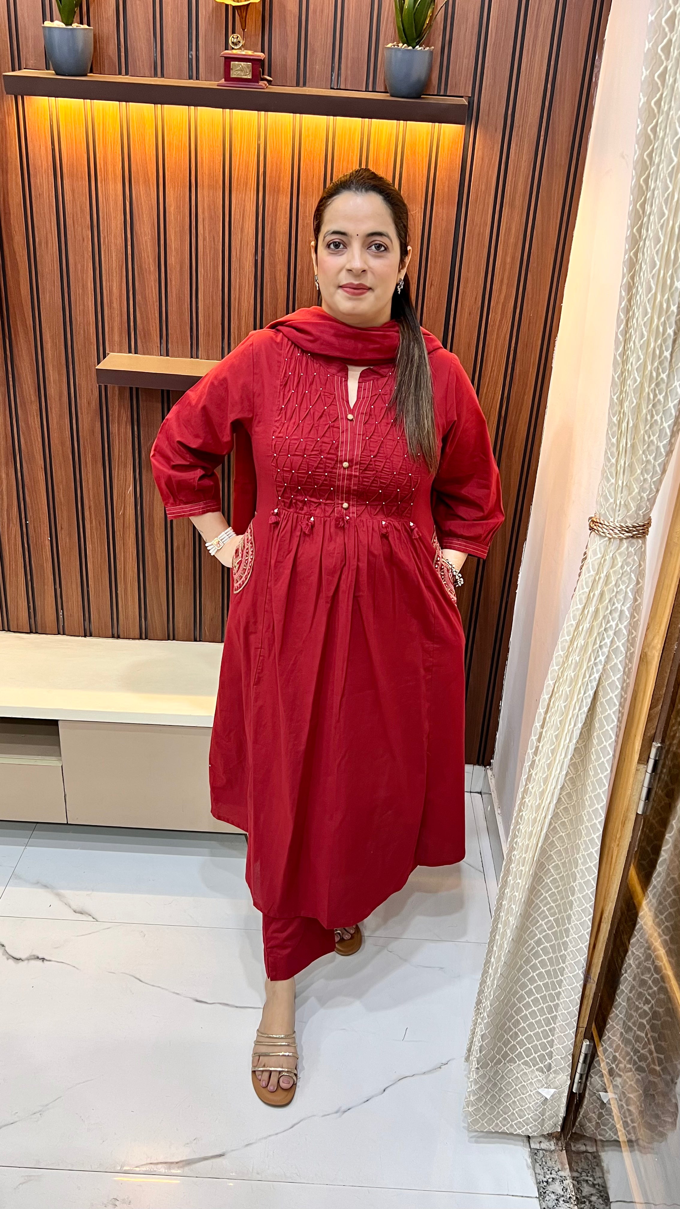 Pure Cotton Suit with Pintex Neckline & Handmade Tassels ✨