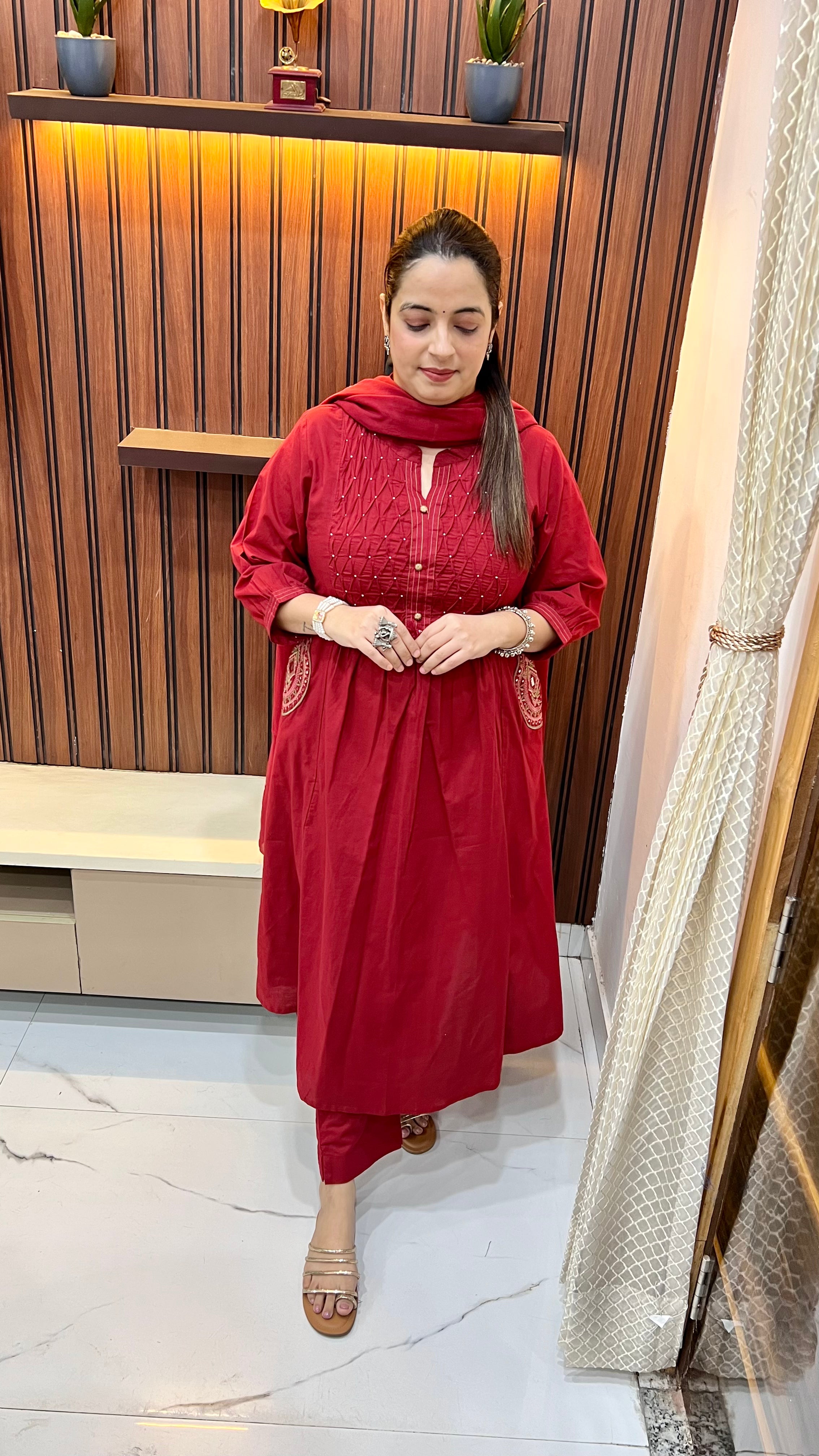 Pure Cotton Suit with Pintex Neckline & Handmade Tassels ✨