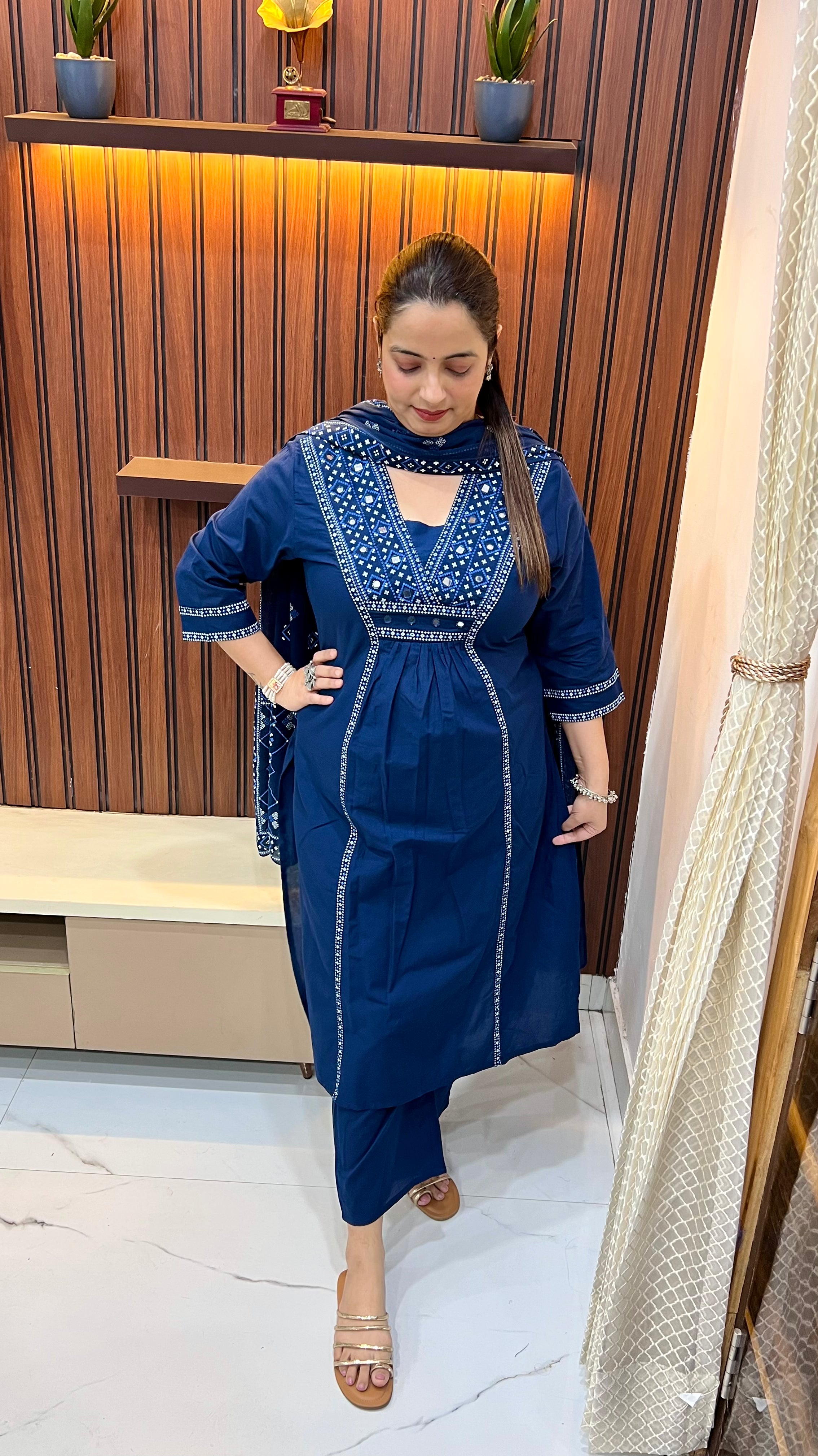 Pure Cotton Suit with Real Mirror & Block Print Work ✨