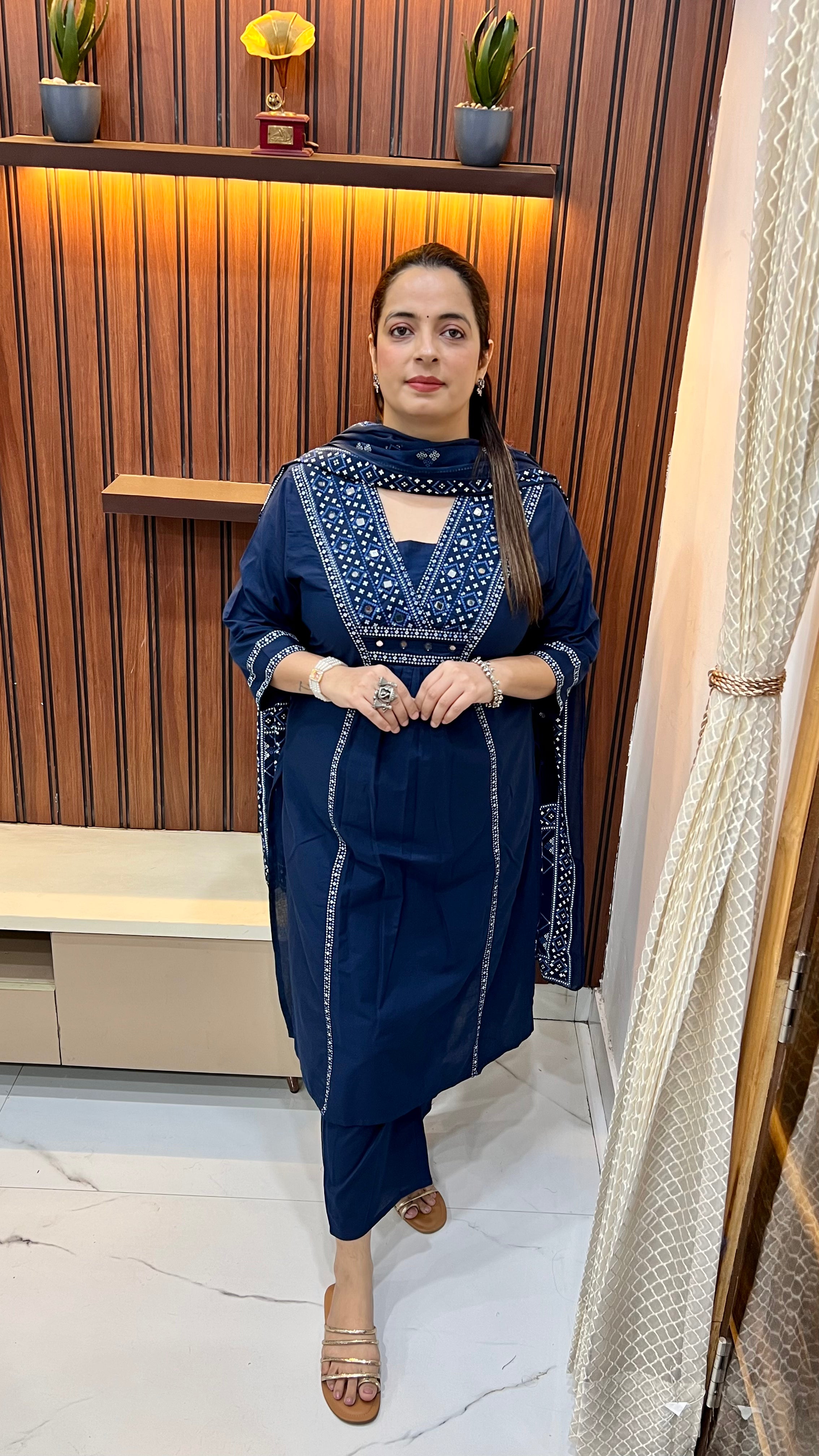 Pure Cotton Suit with Real Mirror & Block Print Work ✨