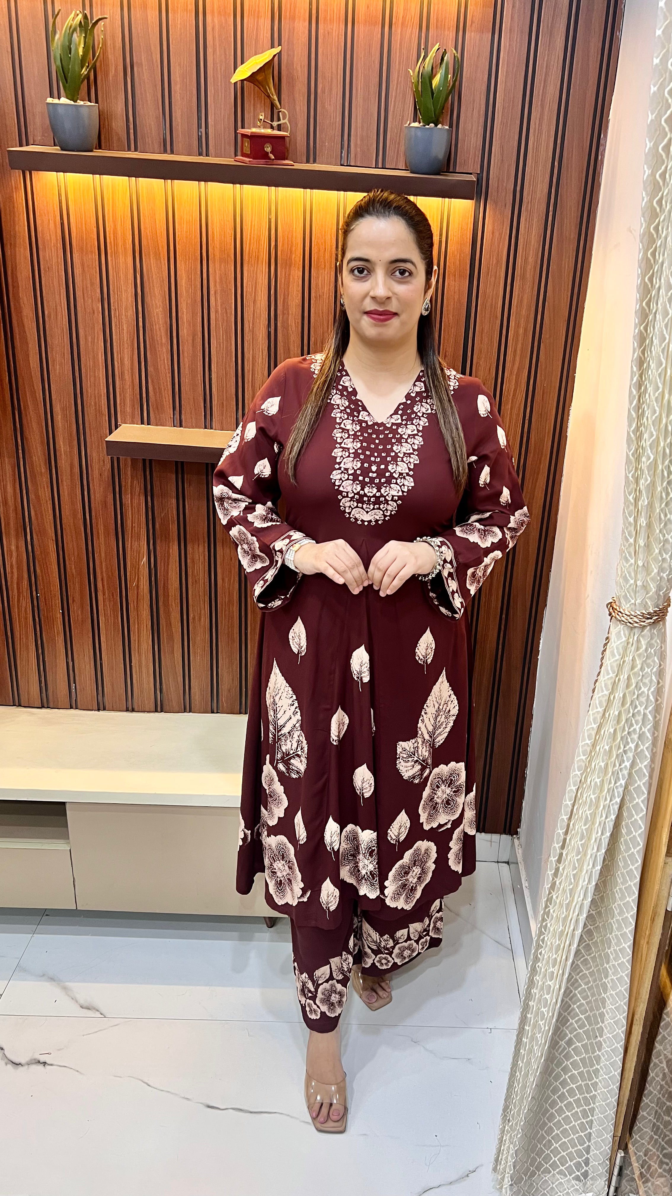 Pure Modal Suit with Leaf Print & Pearl Hand Embroidery ✨