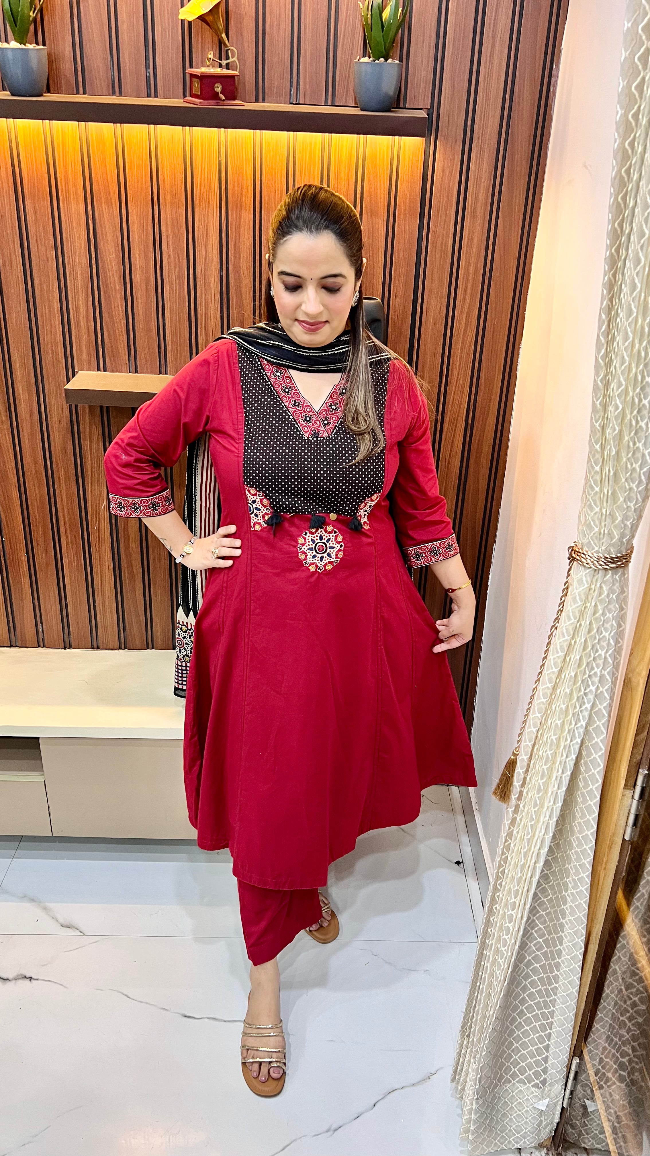 Pure Cotton Anarkali with Kalamkari & Hand Embroidery