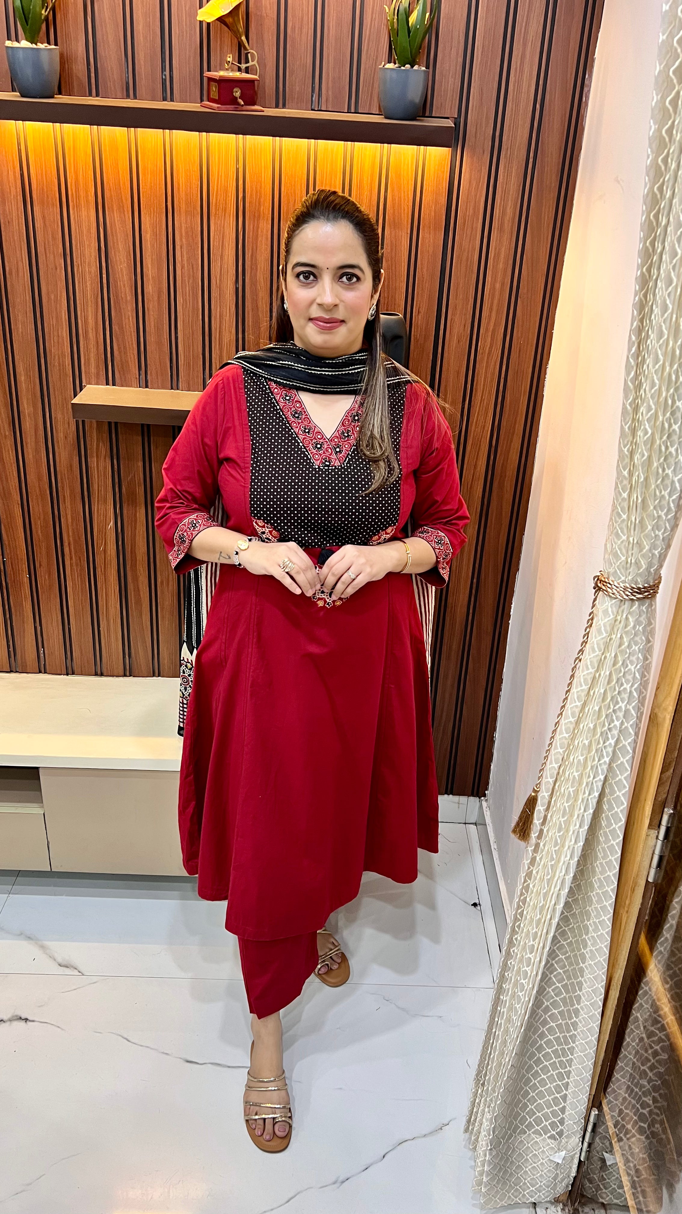 Pure Cotton Anarkali with Kalamkari & Hand Embroidery