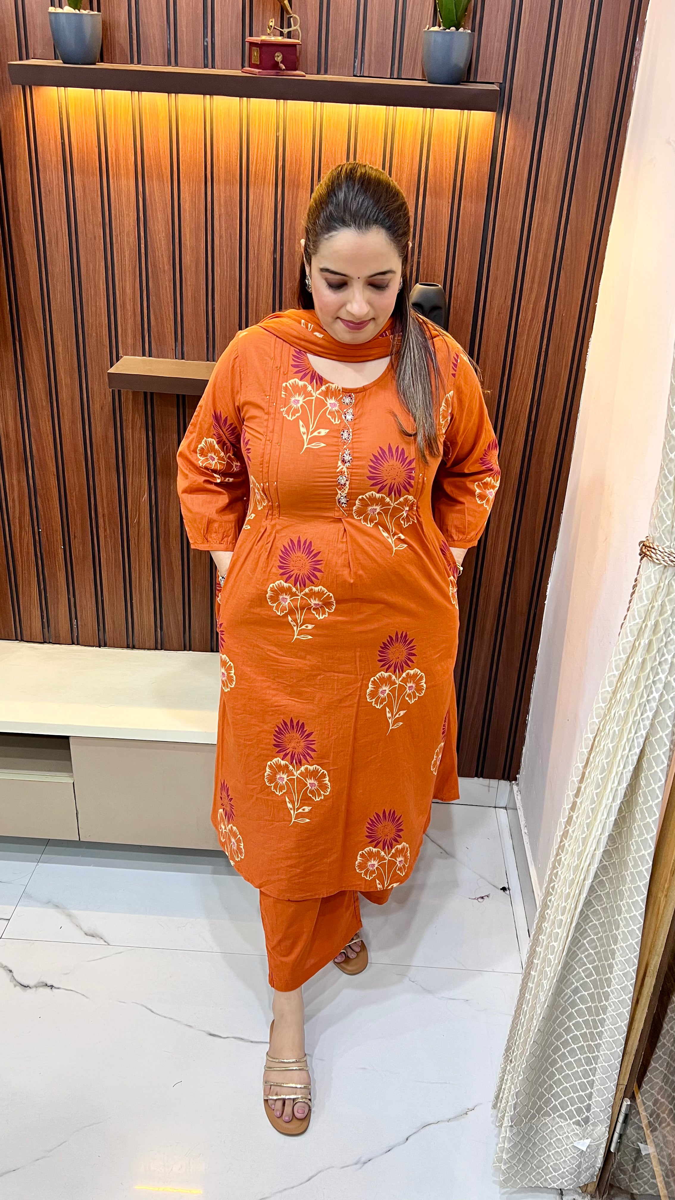 Cotton 3-Piece Suit Set with Floral Print